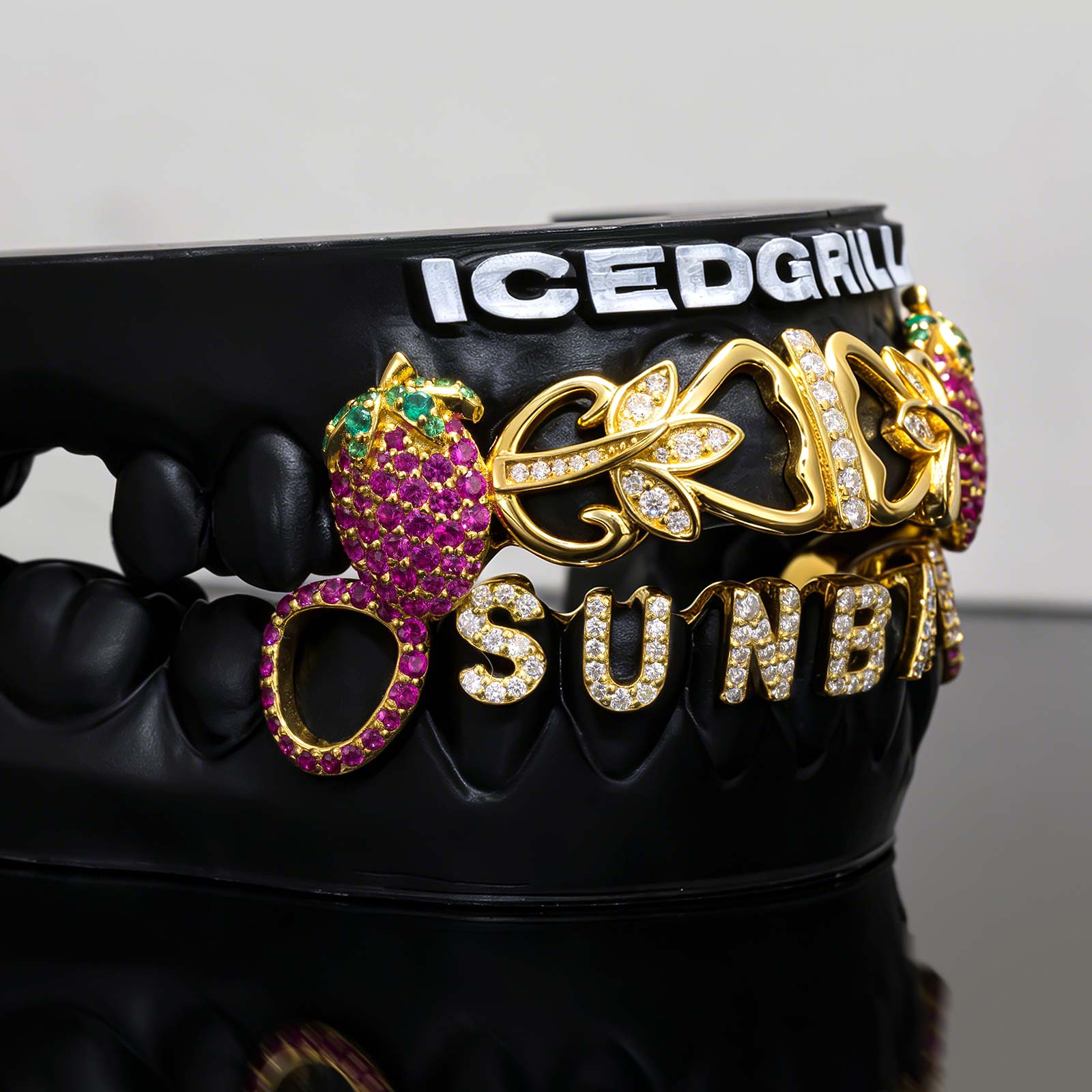 Iced Strawberry & Custom Initial Vine Grillz