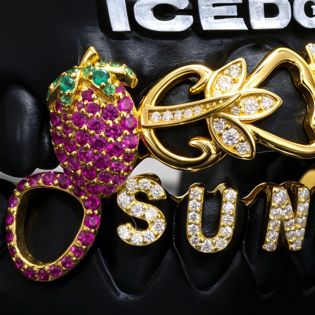 Iced Strawberry & Custom Initial Vine Grillz