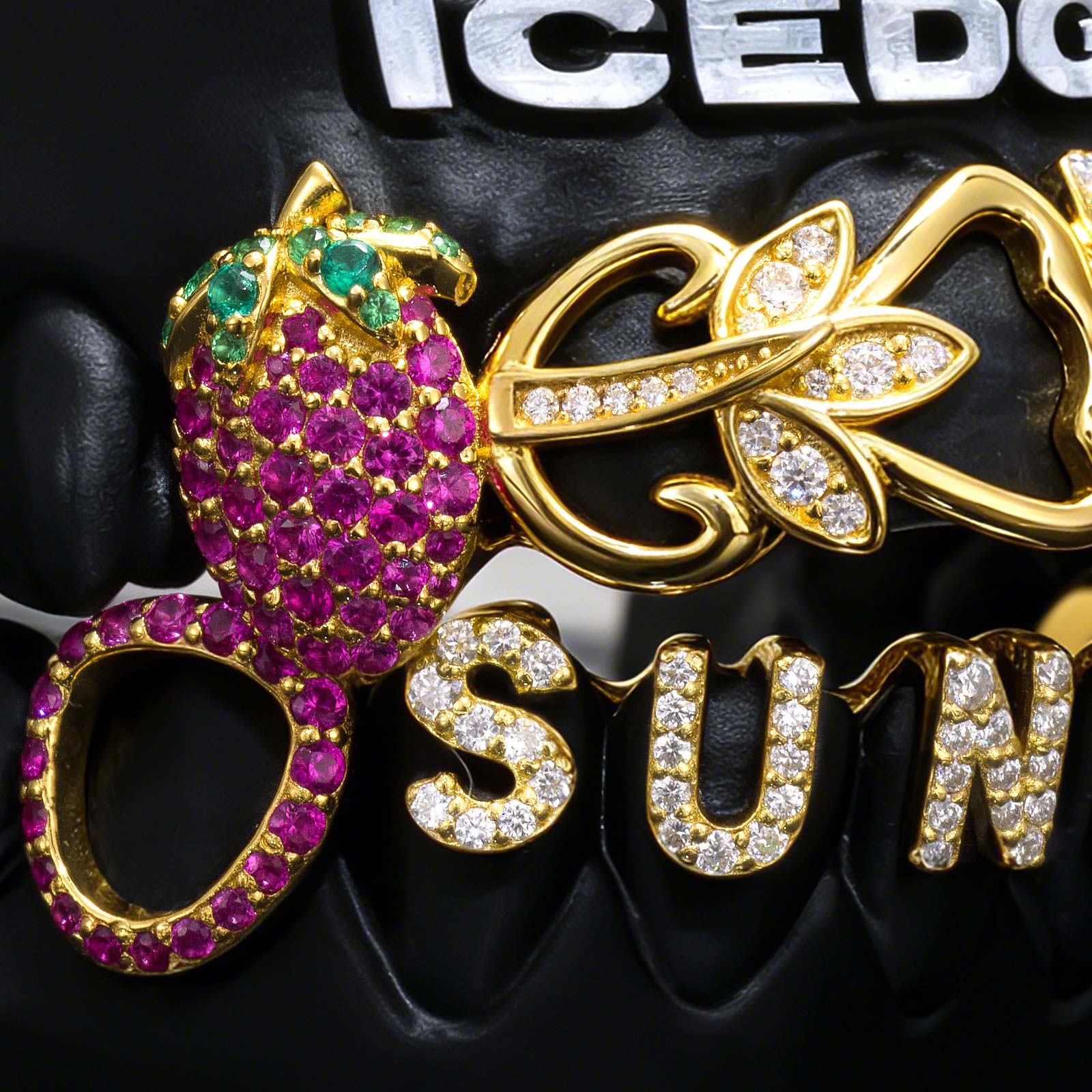 Iced Strawberry & Custom Initial Vine Grillz