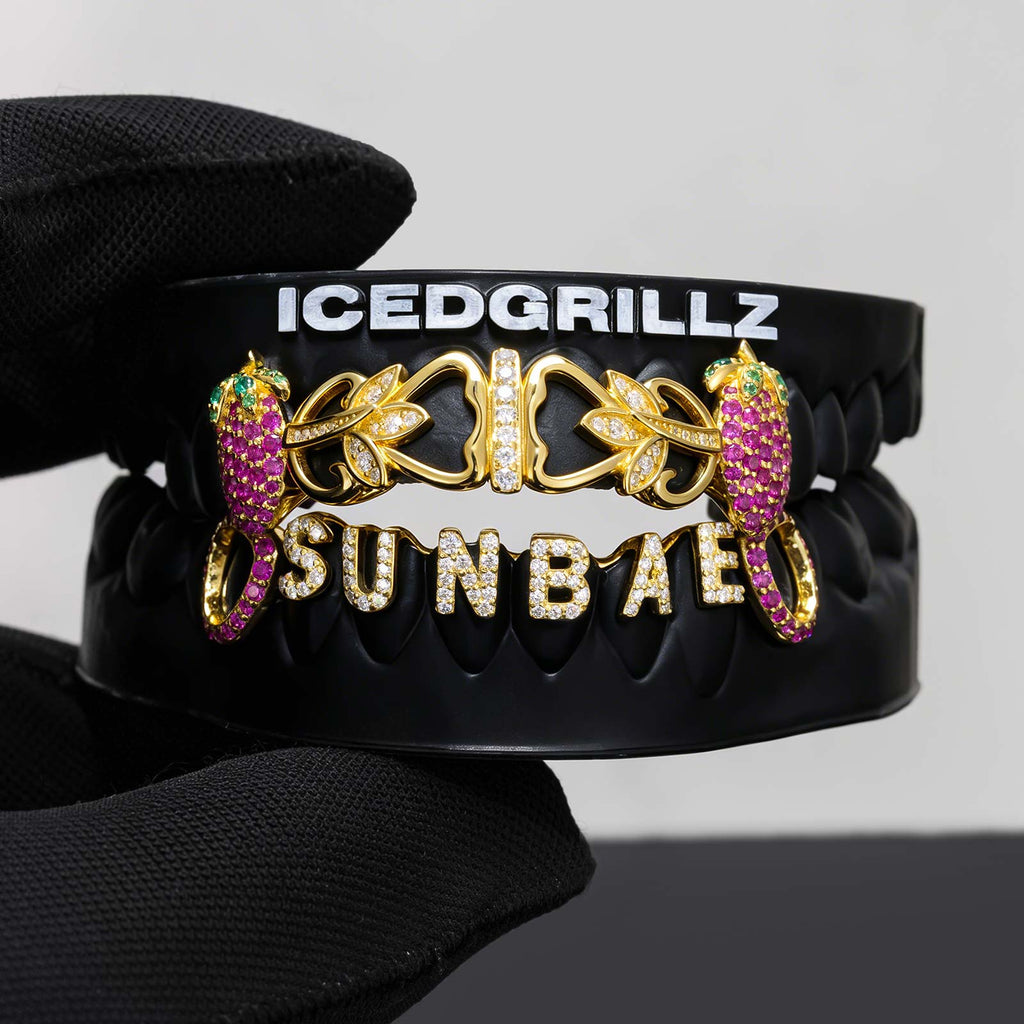 Iced Strawberry & Custom Initial Vine Grillz
