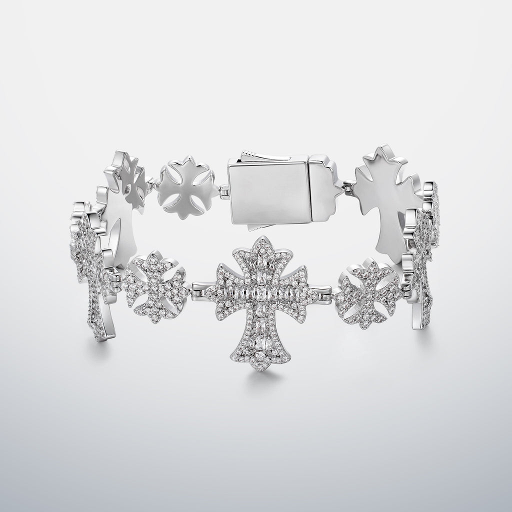 Mixed Size Moissanite Cross Bracelet