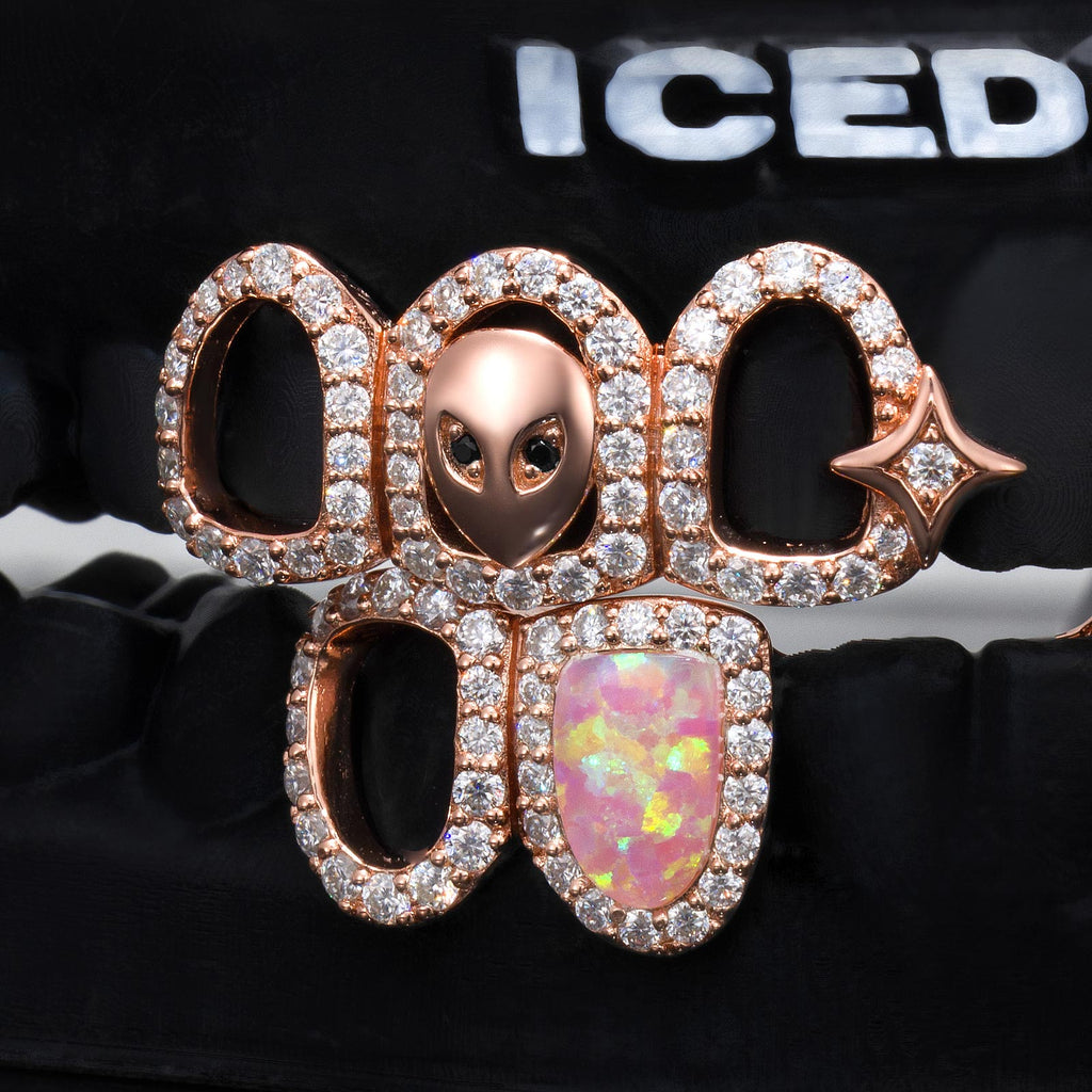 Moissanite Pink Opal Alien Star Open Face Grillz