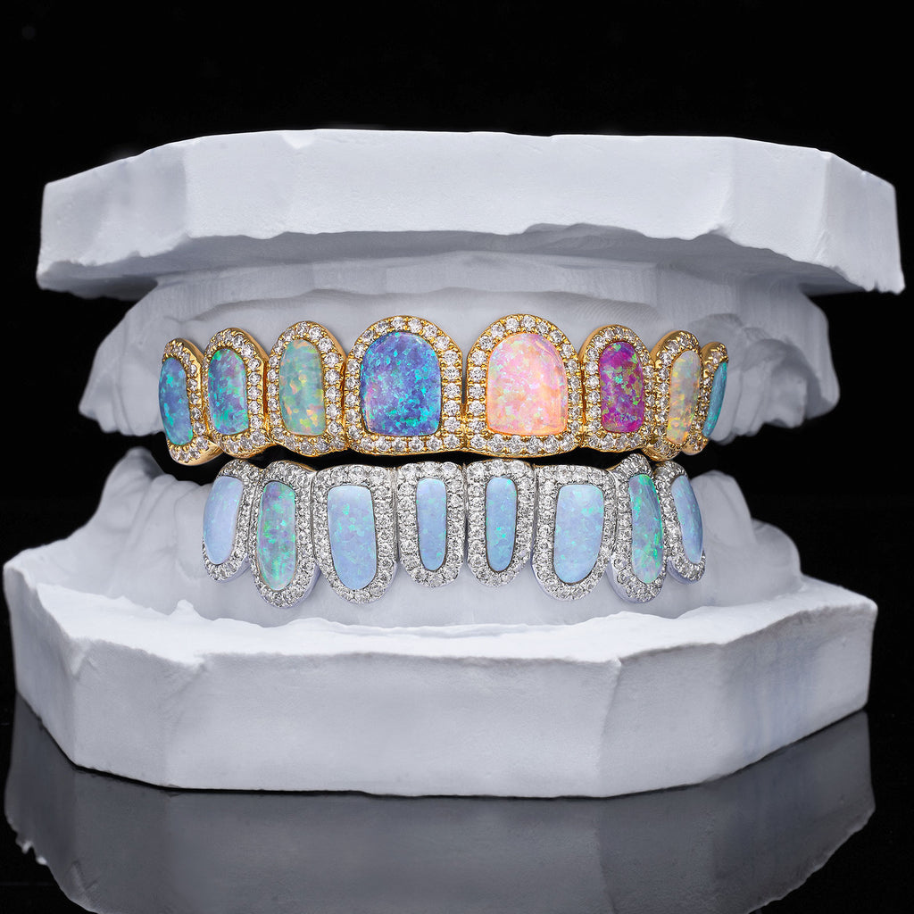 Multi-Color Opal Moissanite Halo Grillz