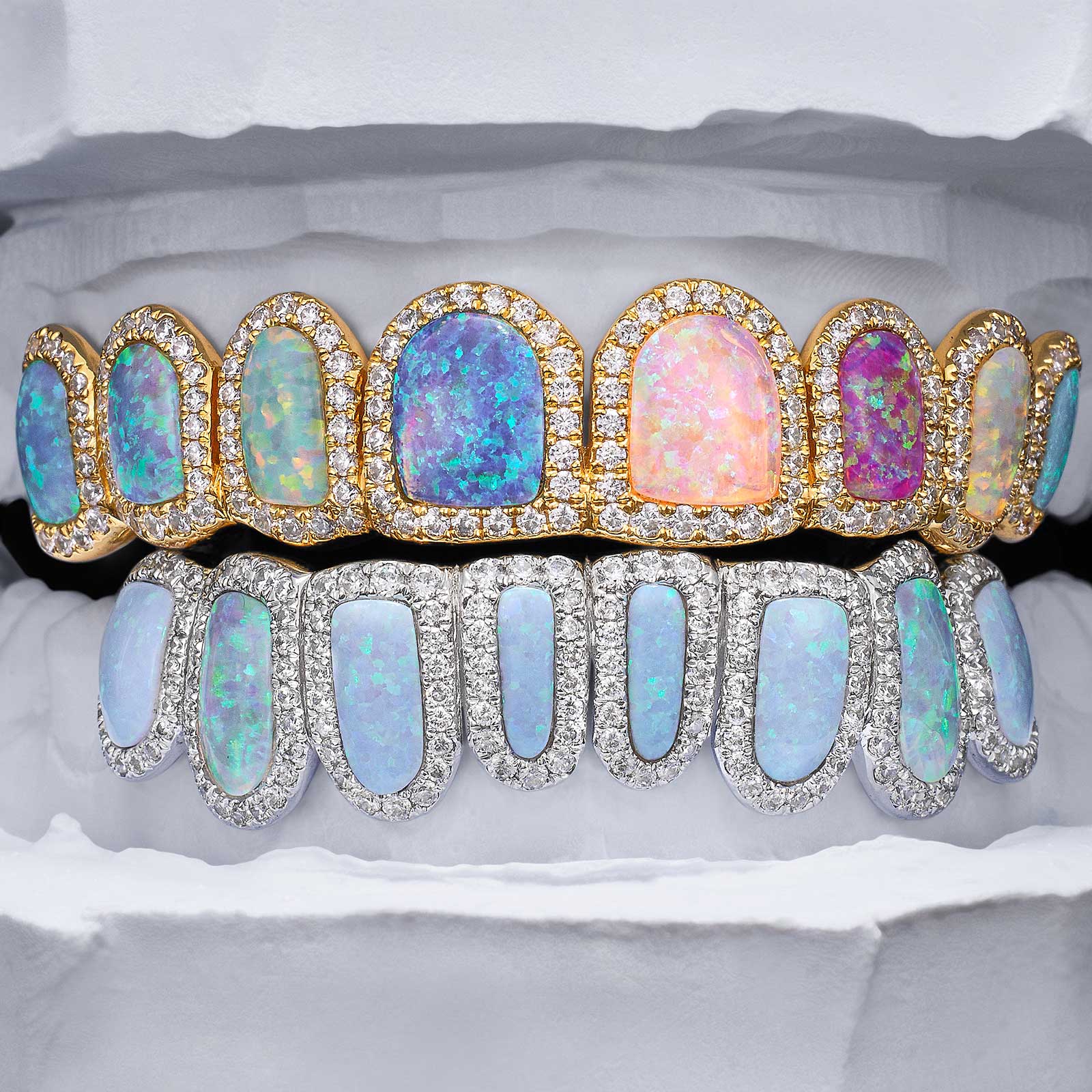 Multi-Color Opal Moissanite Halo Grillz