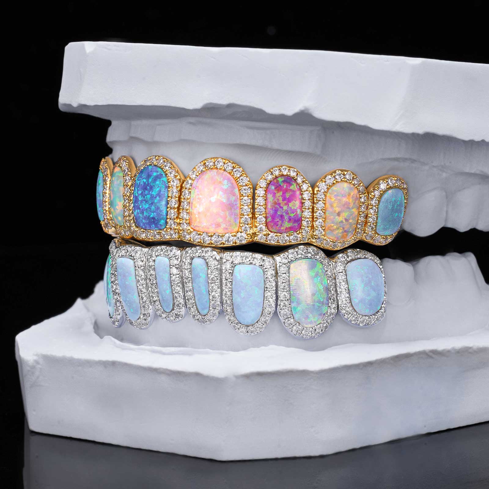 Multi-Color Opal Moissanite Halo Grillz