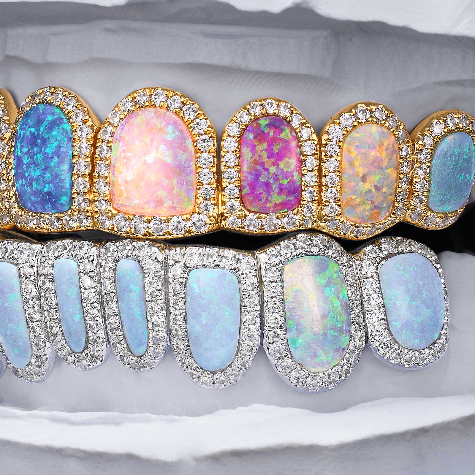 Multi-Color Opal Moissanite Halo Grillz