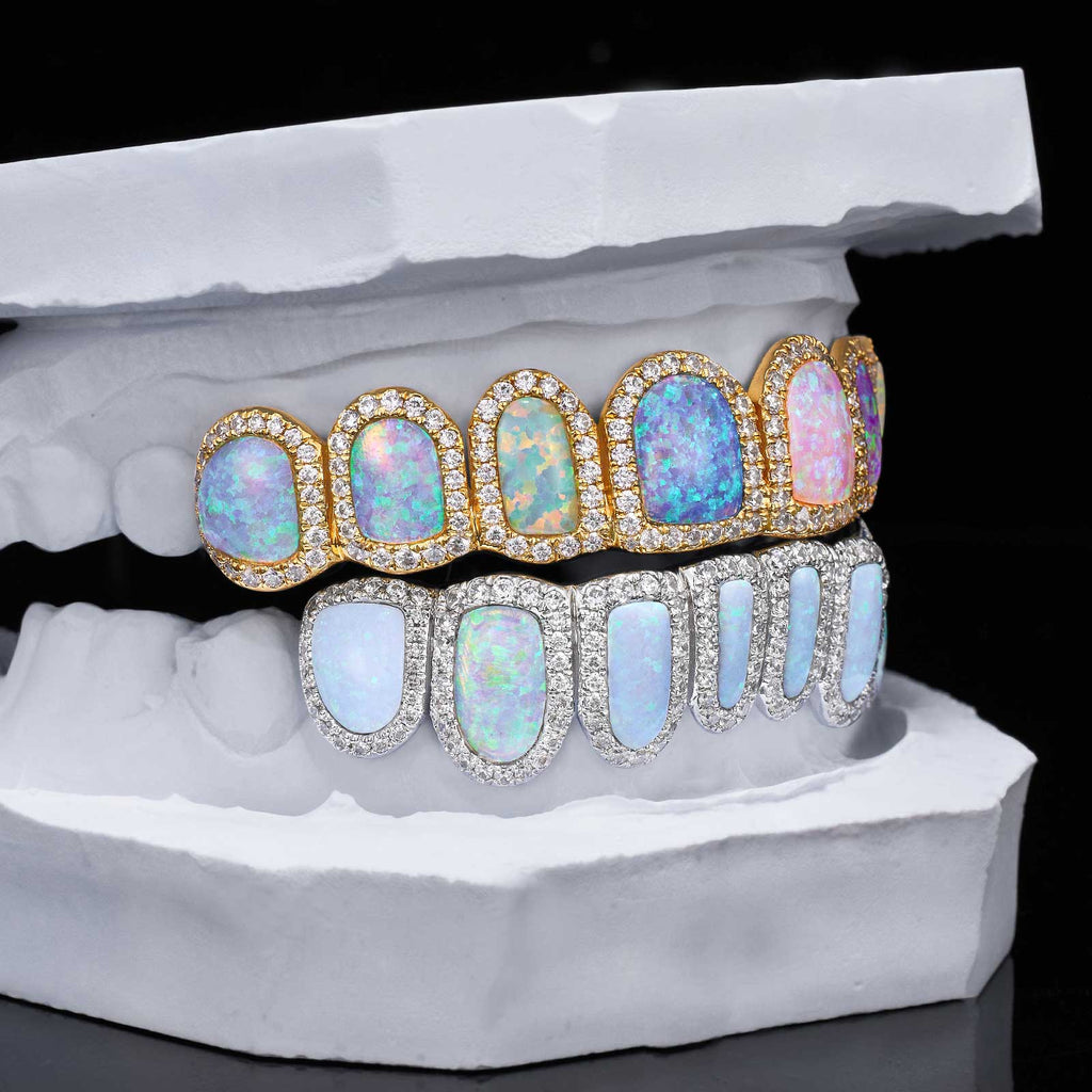 Multi-Color Opal Moissanite Halo Grillz