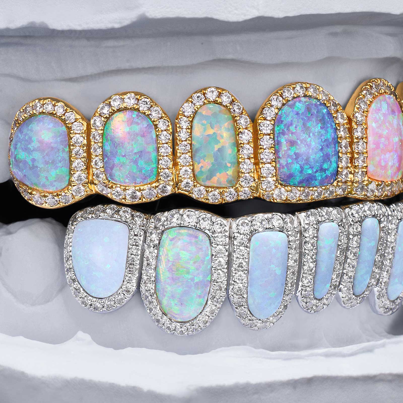 Multi-Color Opal Moissanite Halo Grillz