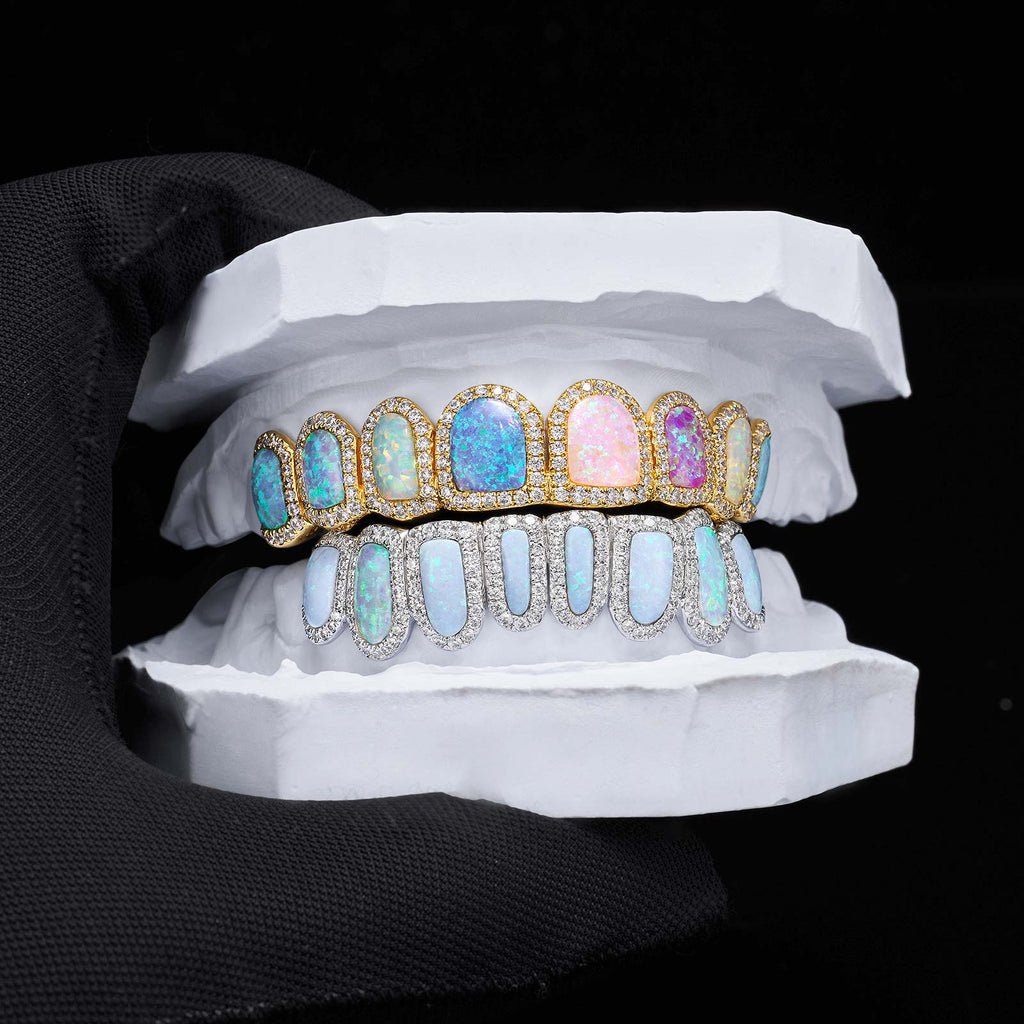 Multi-Color Opal Moissanite Halo Grillz