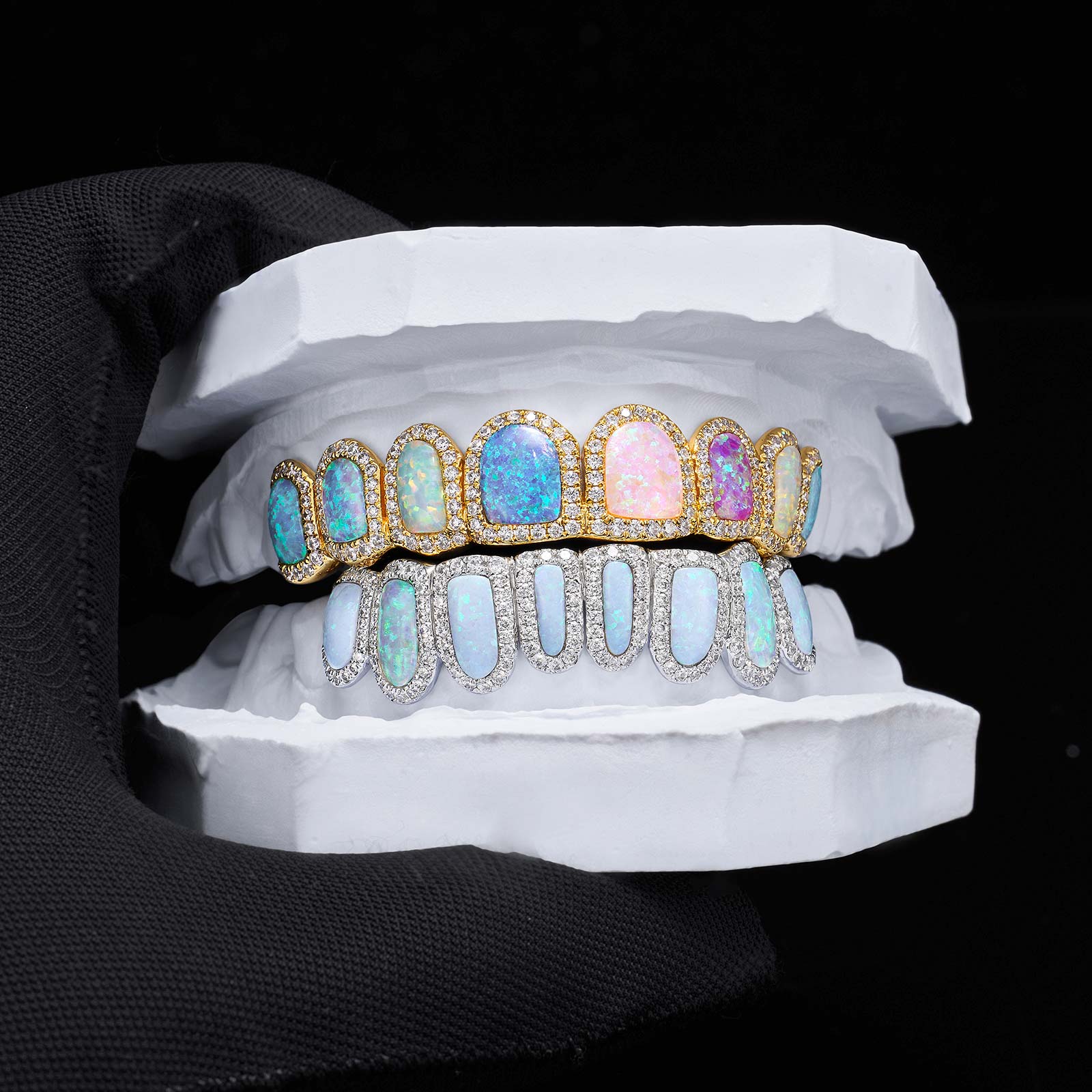 Multi-Color Opal Moissanite Halo Grillz