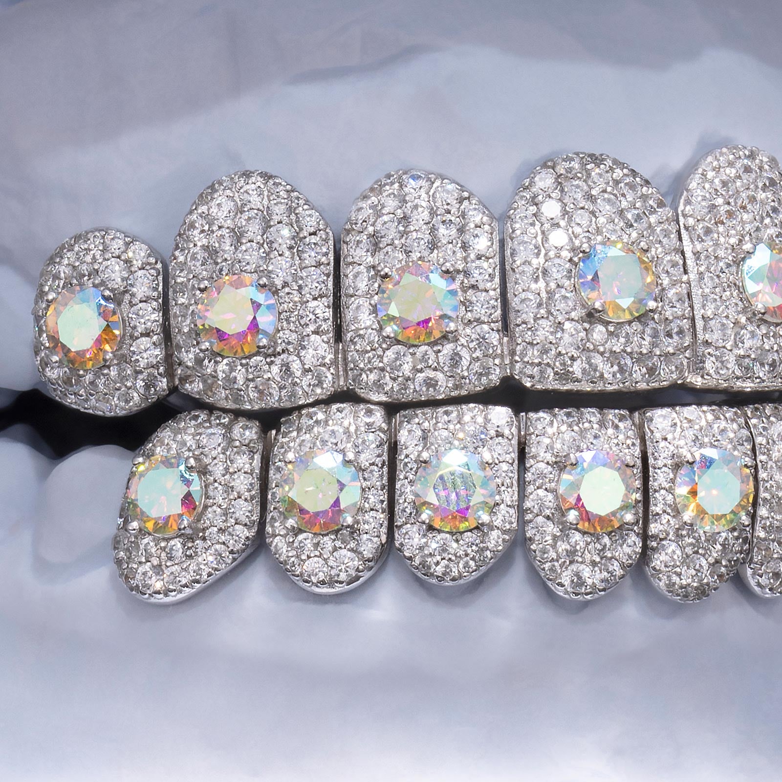 Multi-Color "Rainbow" Honeycomb Moissanite Grillz