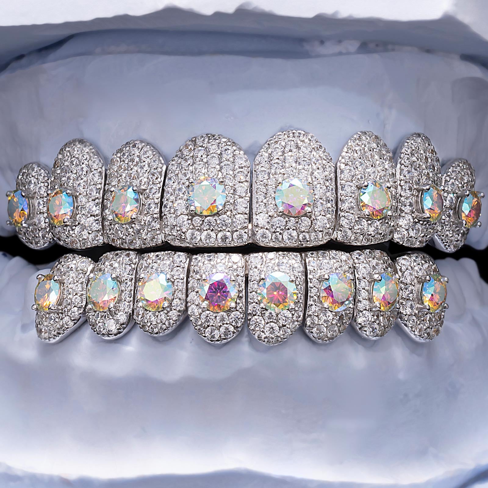 Multi-Color "Rainbow" Honeycomb Moissanite Grillz