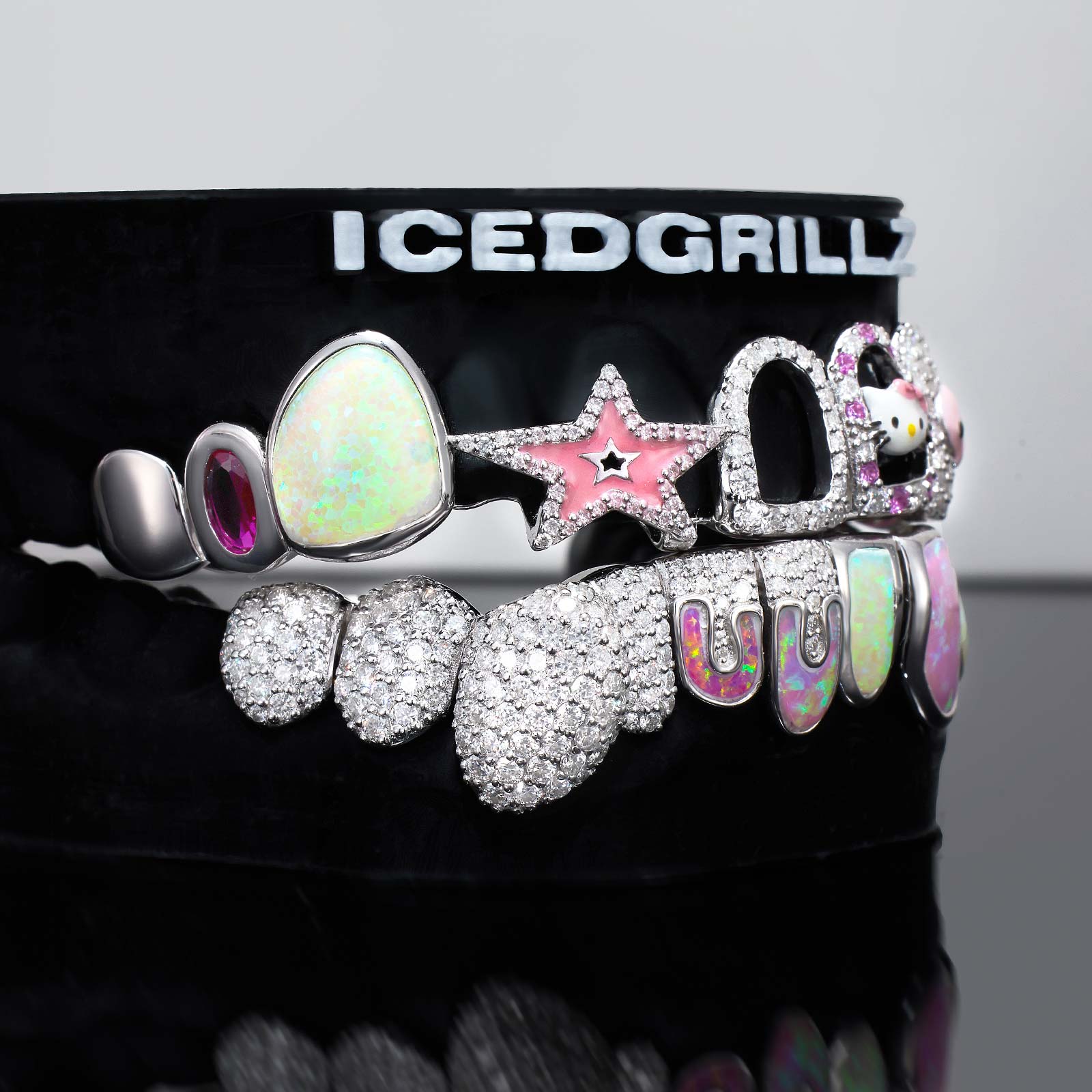 Opal Moissanite Puzzle Element Star & Kitty Grillz