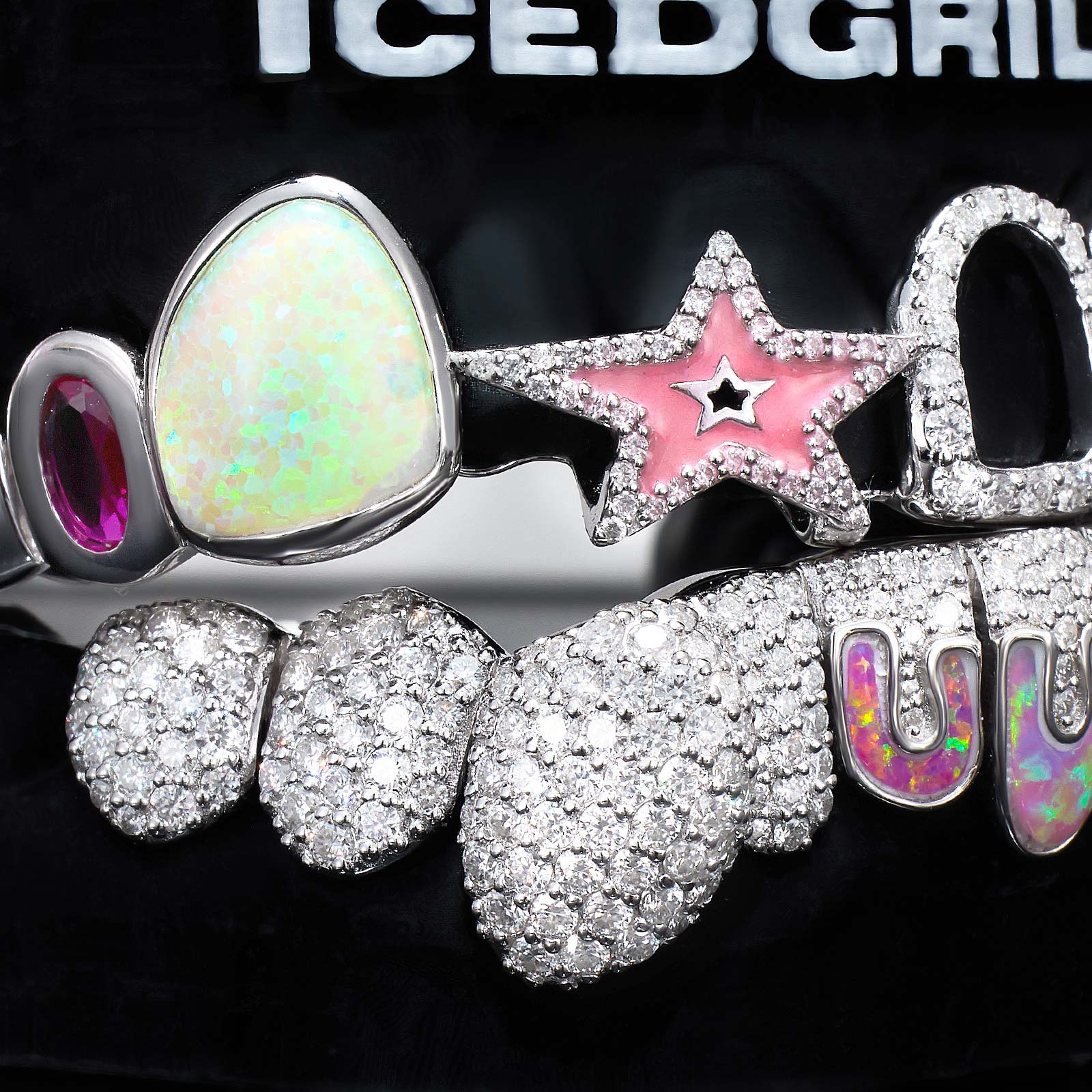 Opal Moissanite Puzzle Element Star & Kitty Grillz
