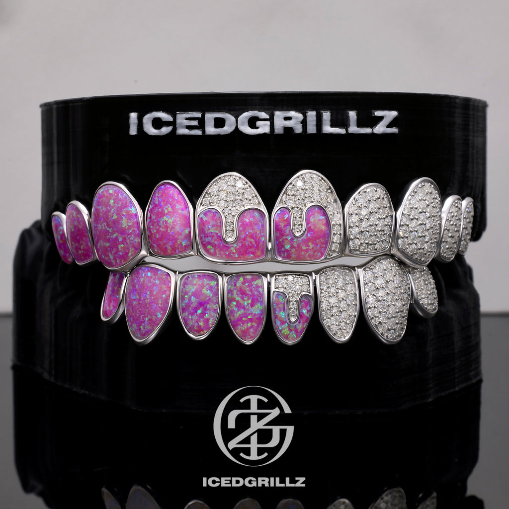 Opal Puzzle & Moissanite Honeycomb Grillz