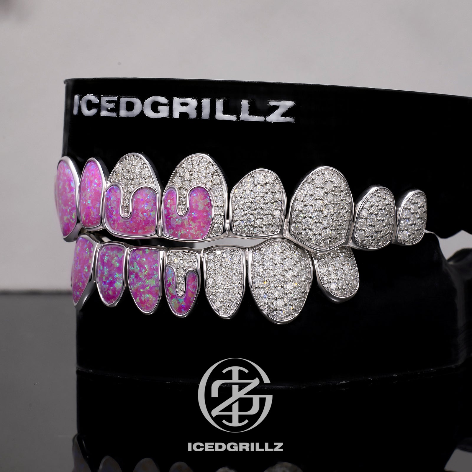 Opal Puzzle & Moissanite Honeycomb Grillz