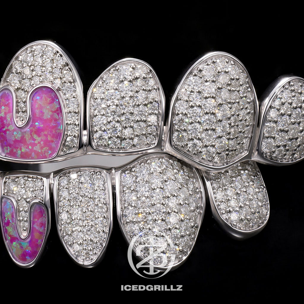 Opal Puzzle & Moissanite Honeycomb Grillz