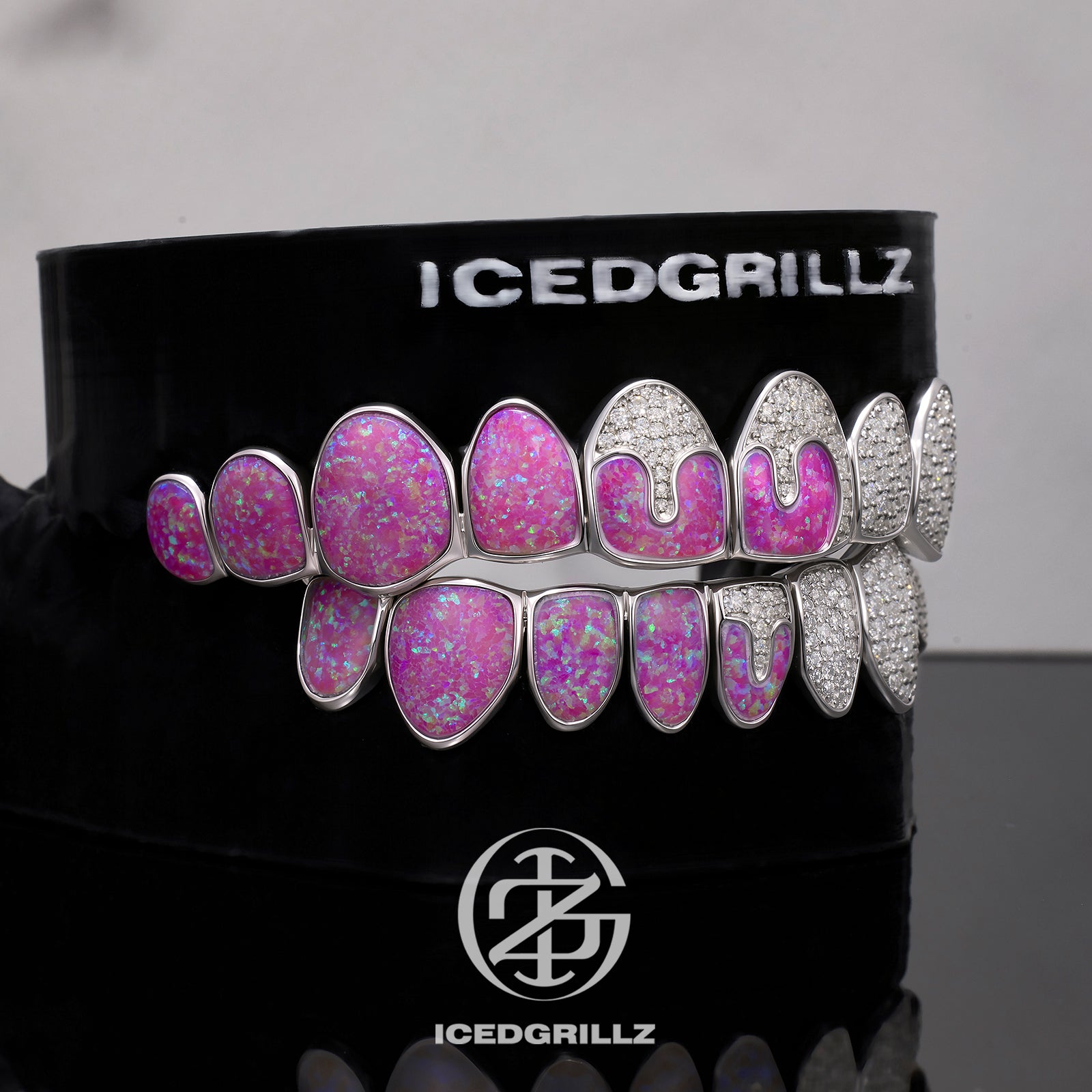Opal Puzzle & Moissanite Honeycomb Grillz
