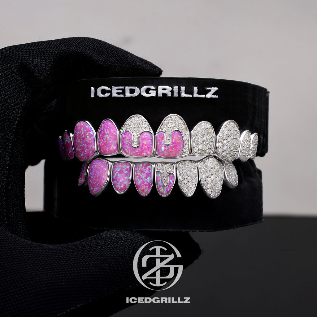 Opal Puzzle & Moissanite Honeycomb Grillz