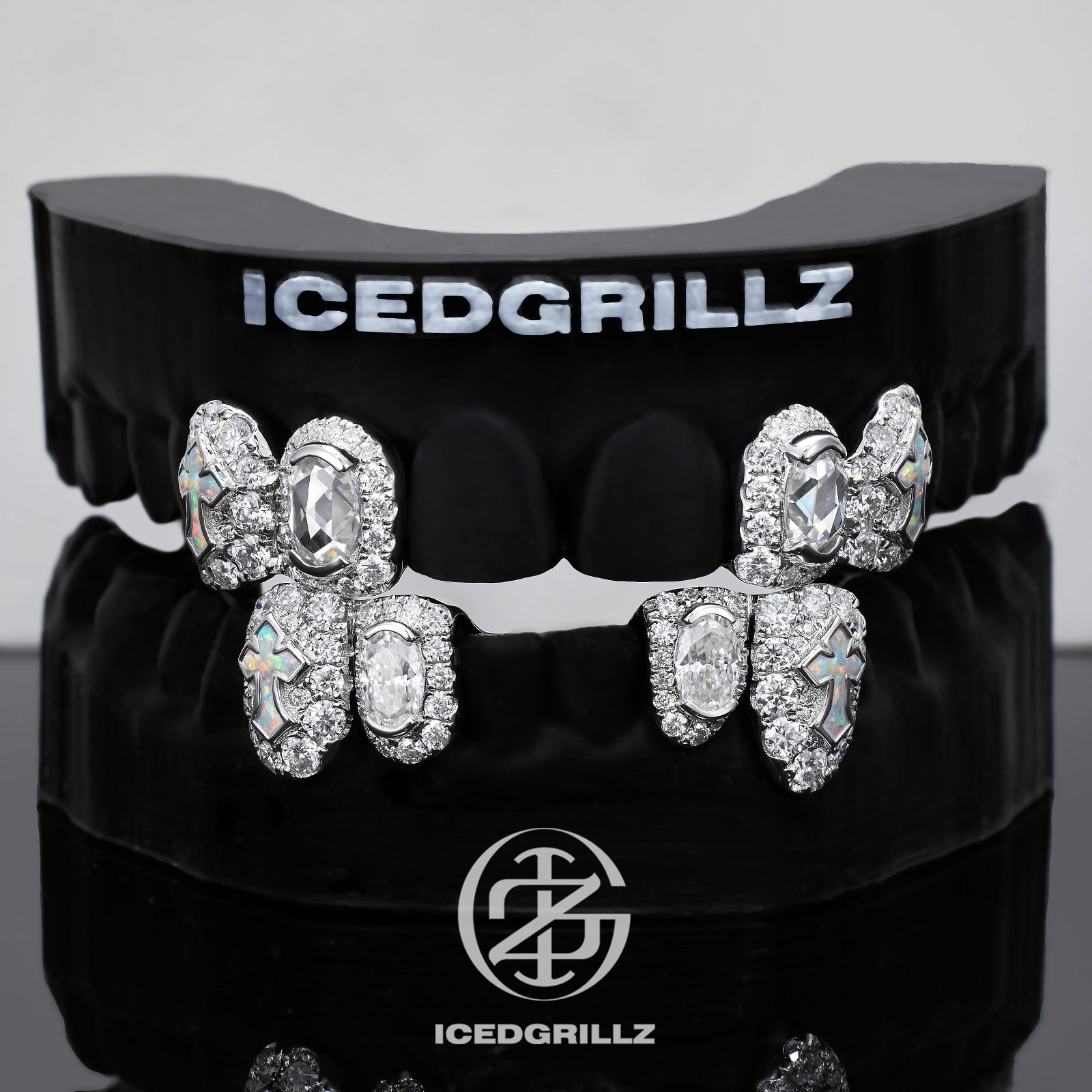 Oval Moissanite Opal Cross Cluster Grillz