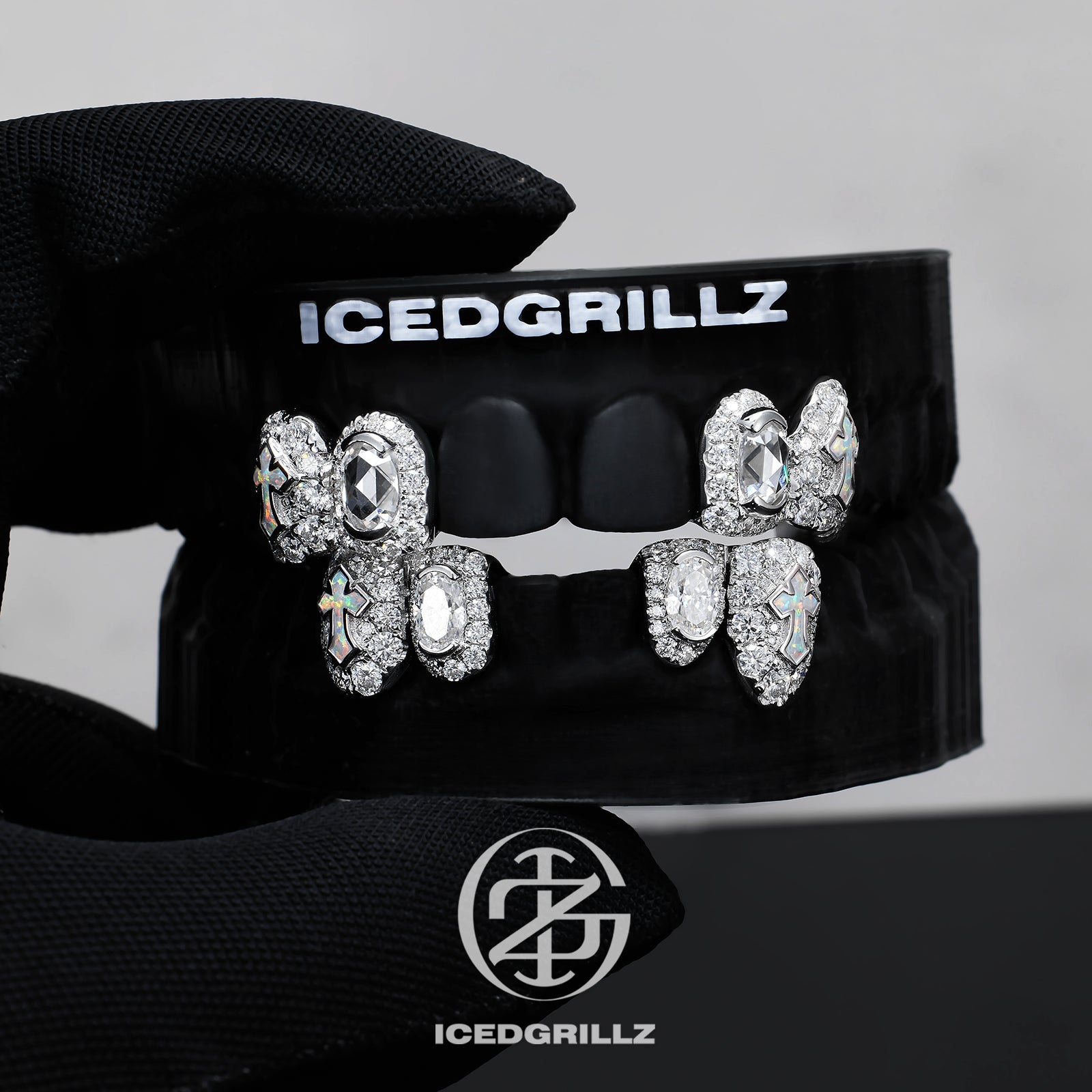 Oval Moissanite Opal Cross Cluster Grillz