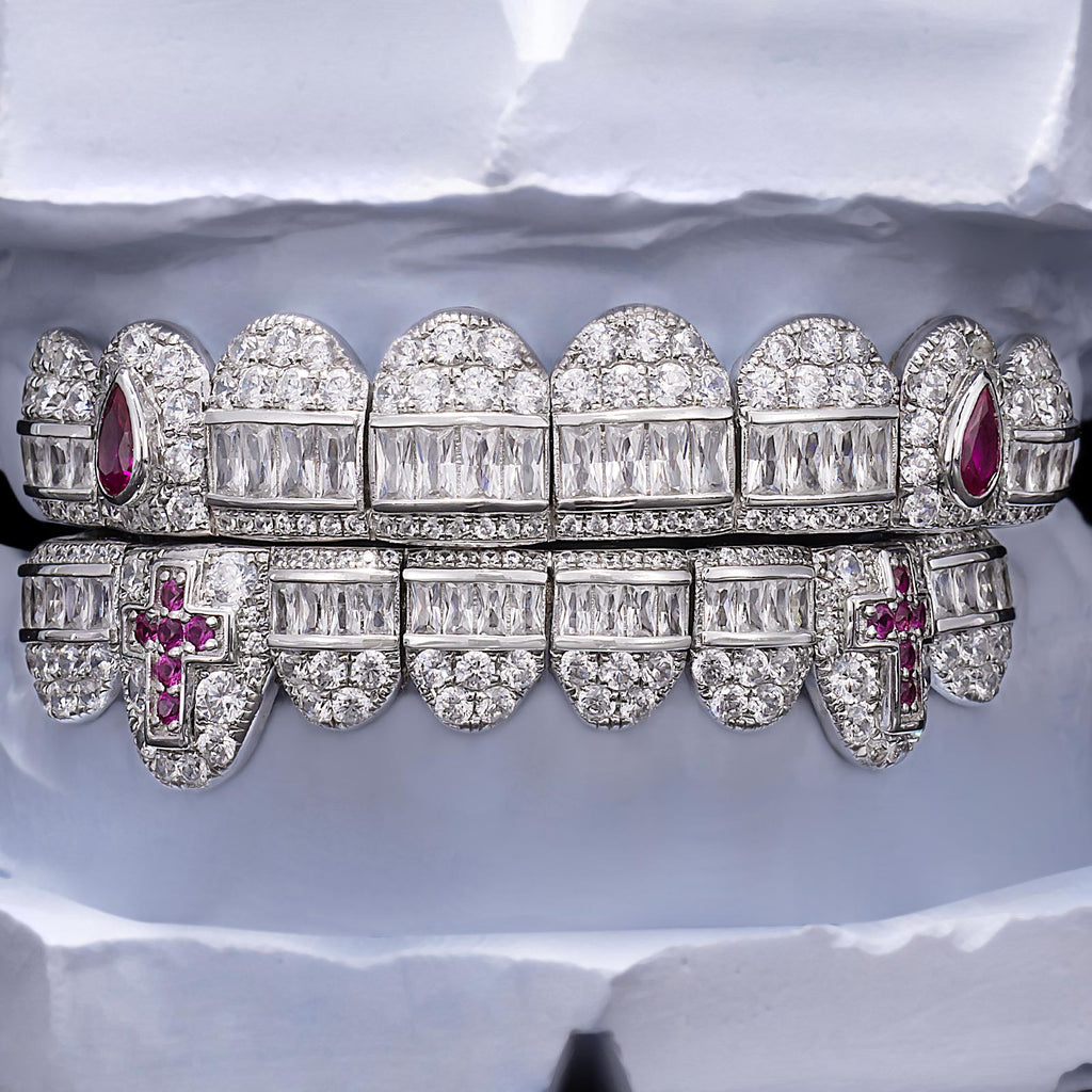 Pear Cut Fangs & Cross Detail Hybrid Grillz