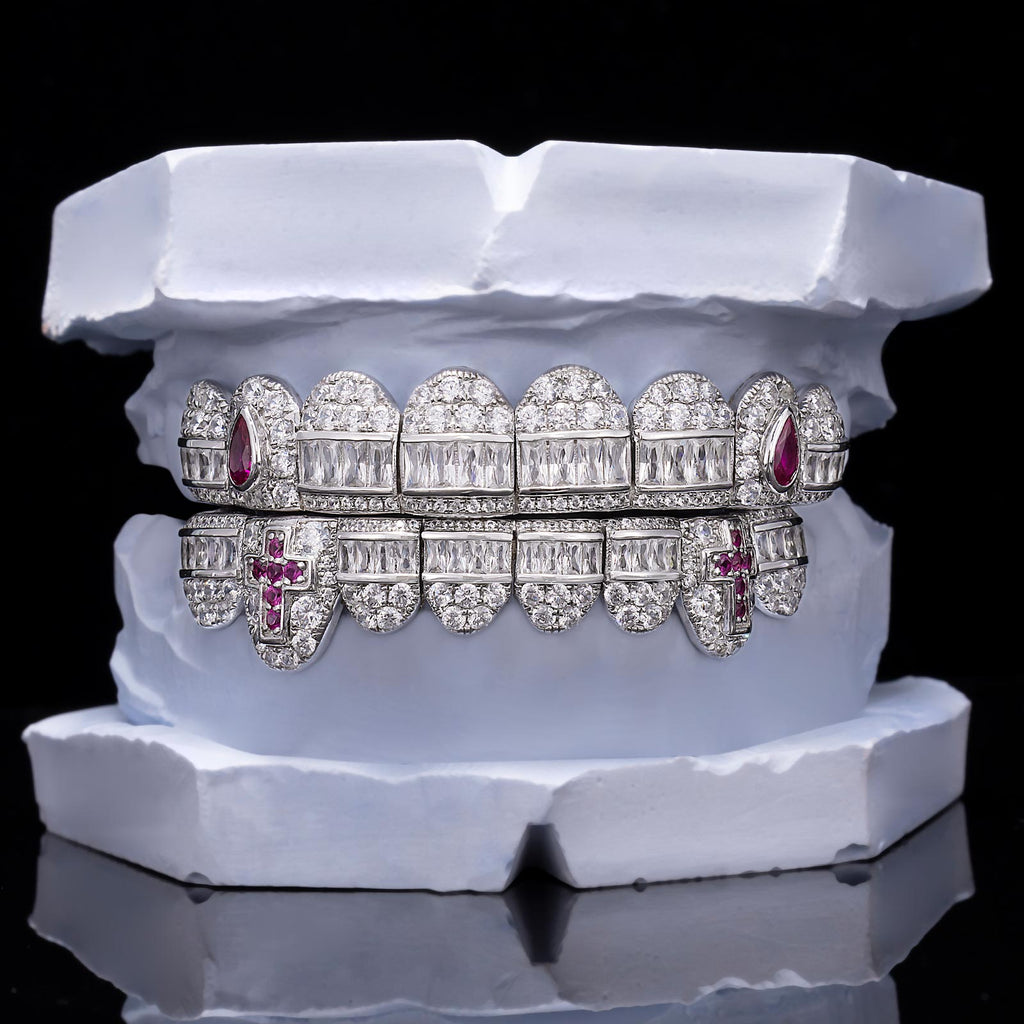 Pear Cut Fangs & Cross Detail Hybrid Grillz