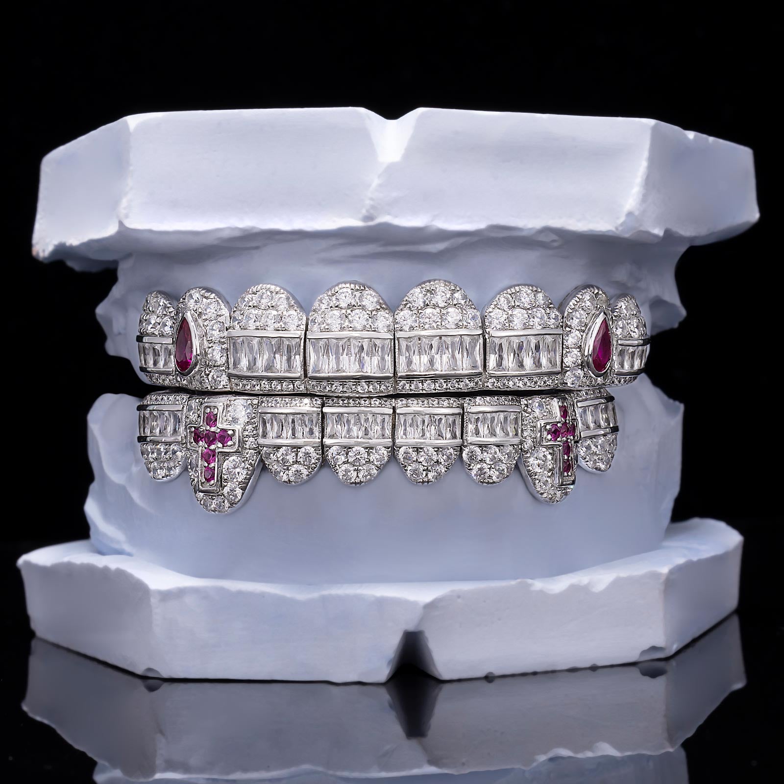 Pear Cut Fangs & Cross Detail Hybrid Grillz