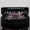 Pink Enamel Script Polish Black Gold Grillz