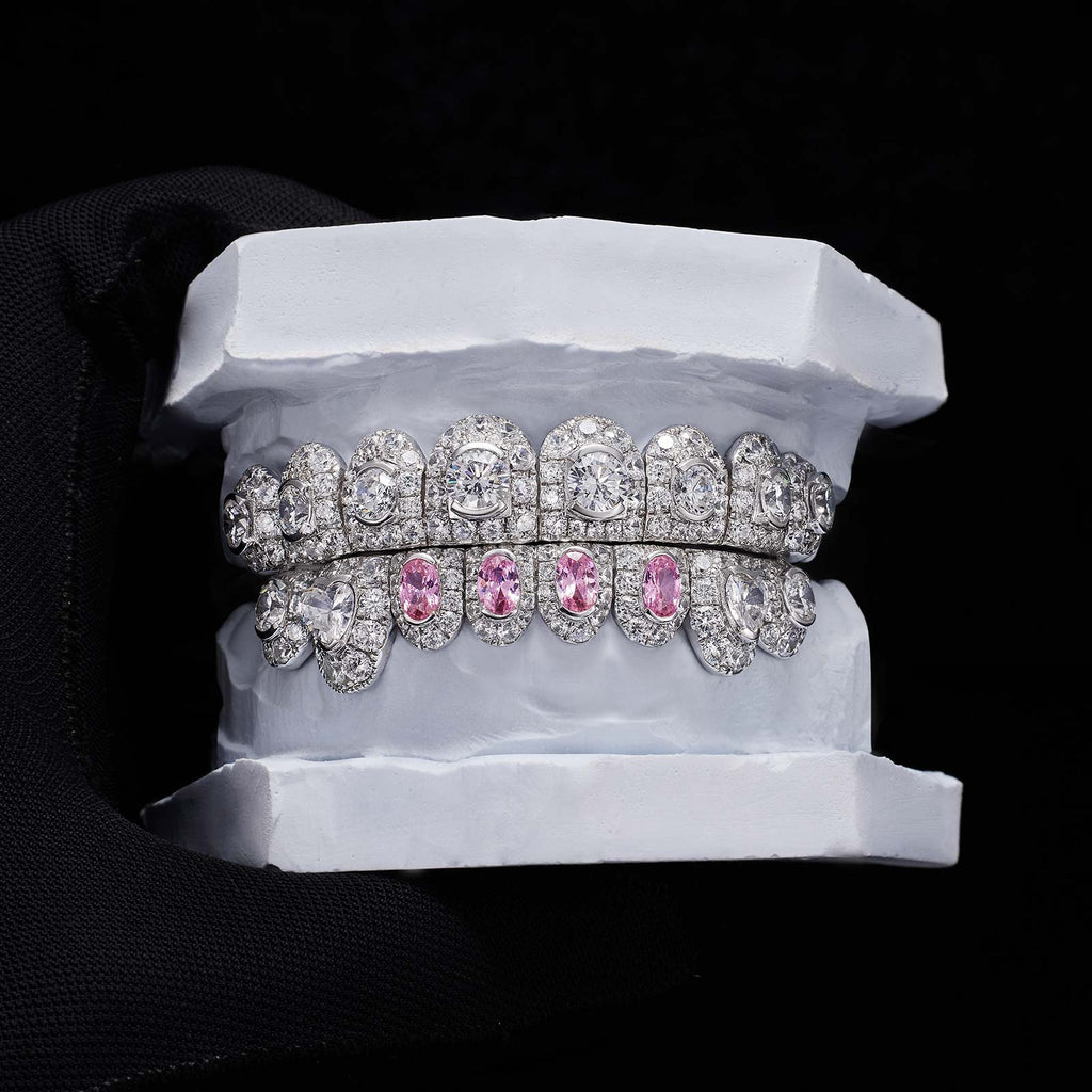 Pink Oval & Heart Cut Diamond Fang Grillz (Exotic Set)