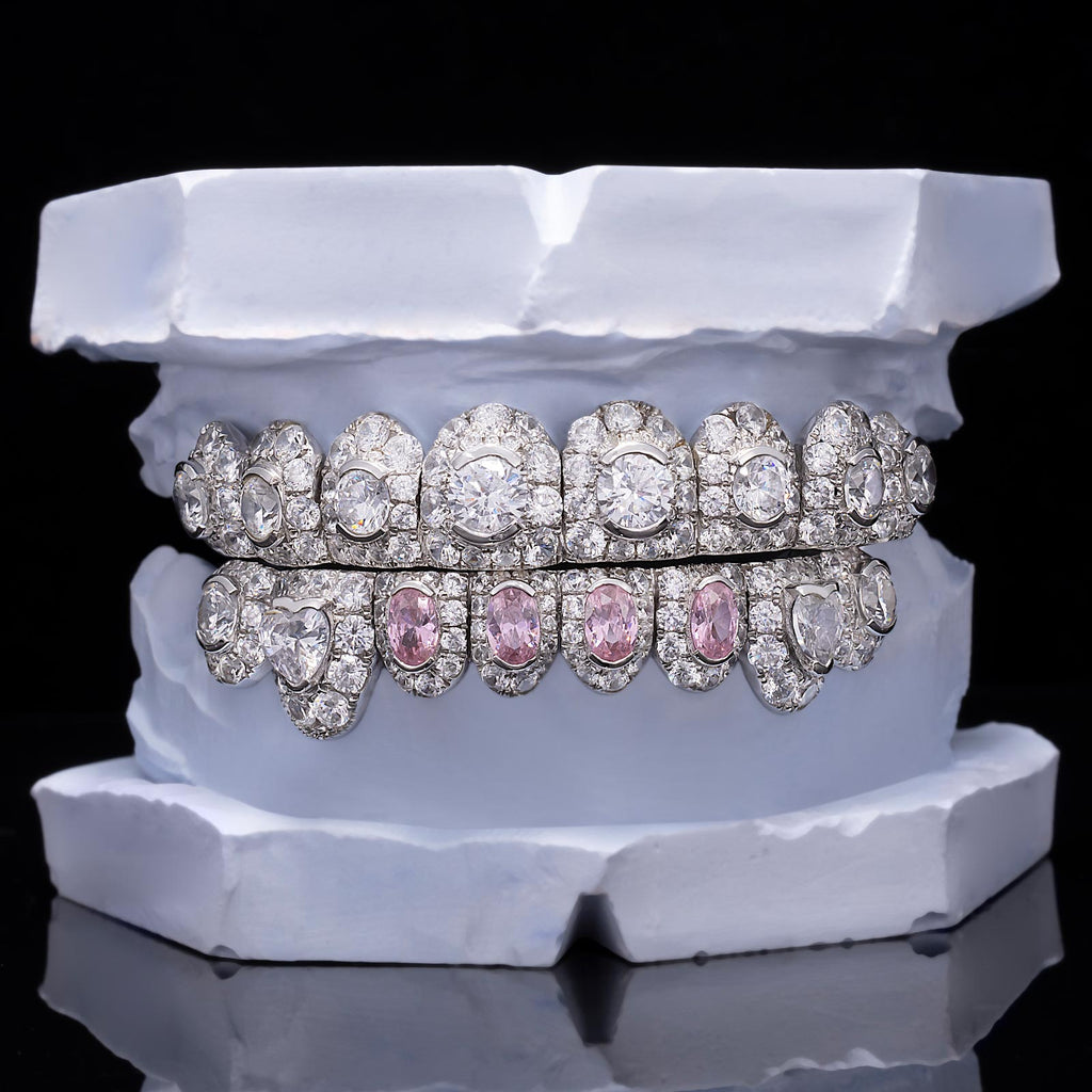 Pink Oval & Heart Cut Diamond Fang Grillz (Exotic Set)