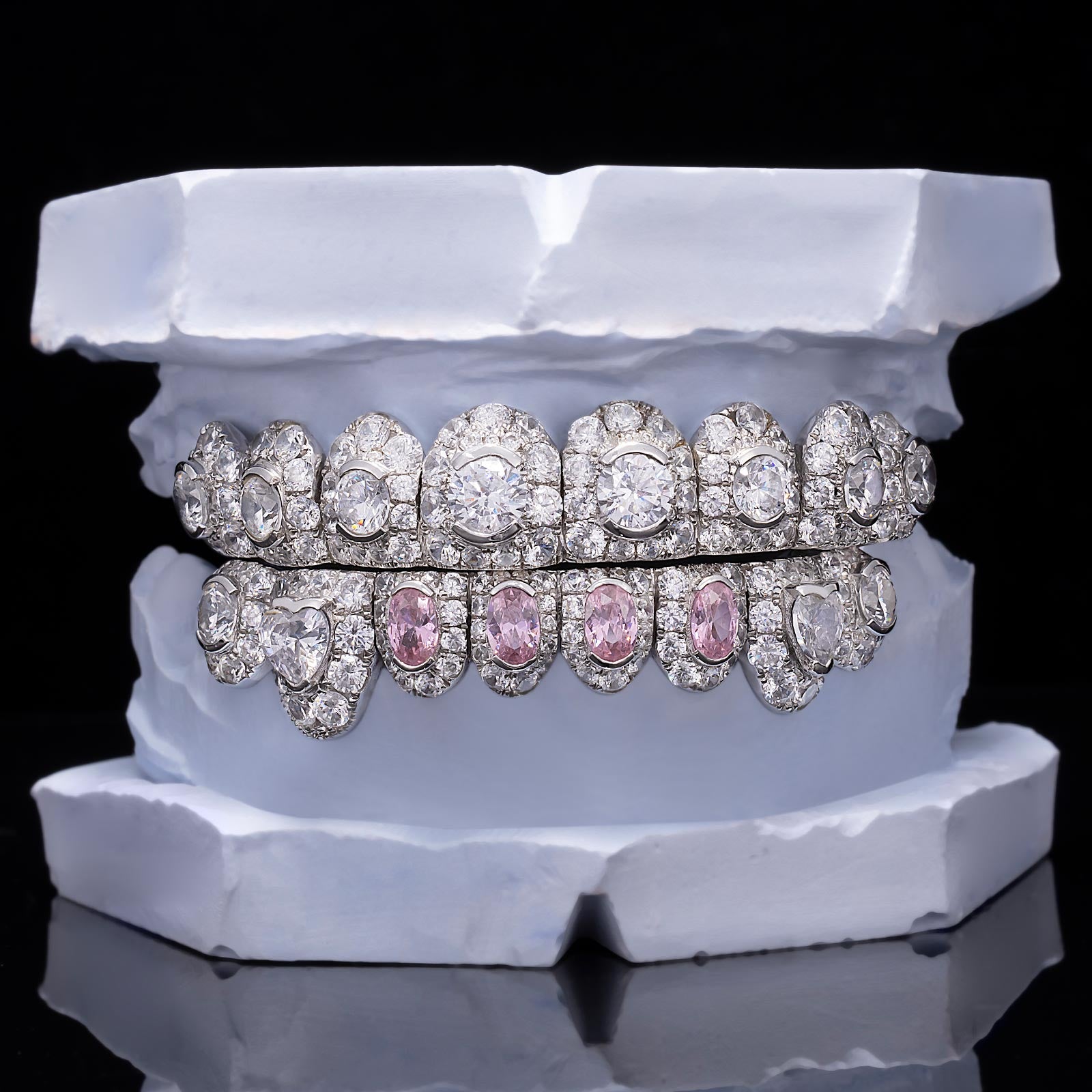 Pink Oval & Heart Cut Diamond Fang Grillz (Exotic Set)