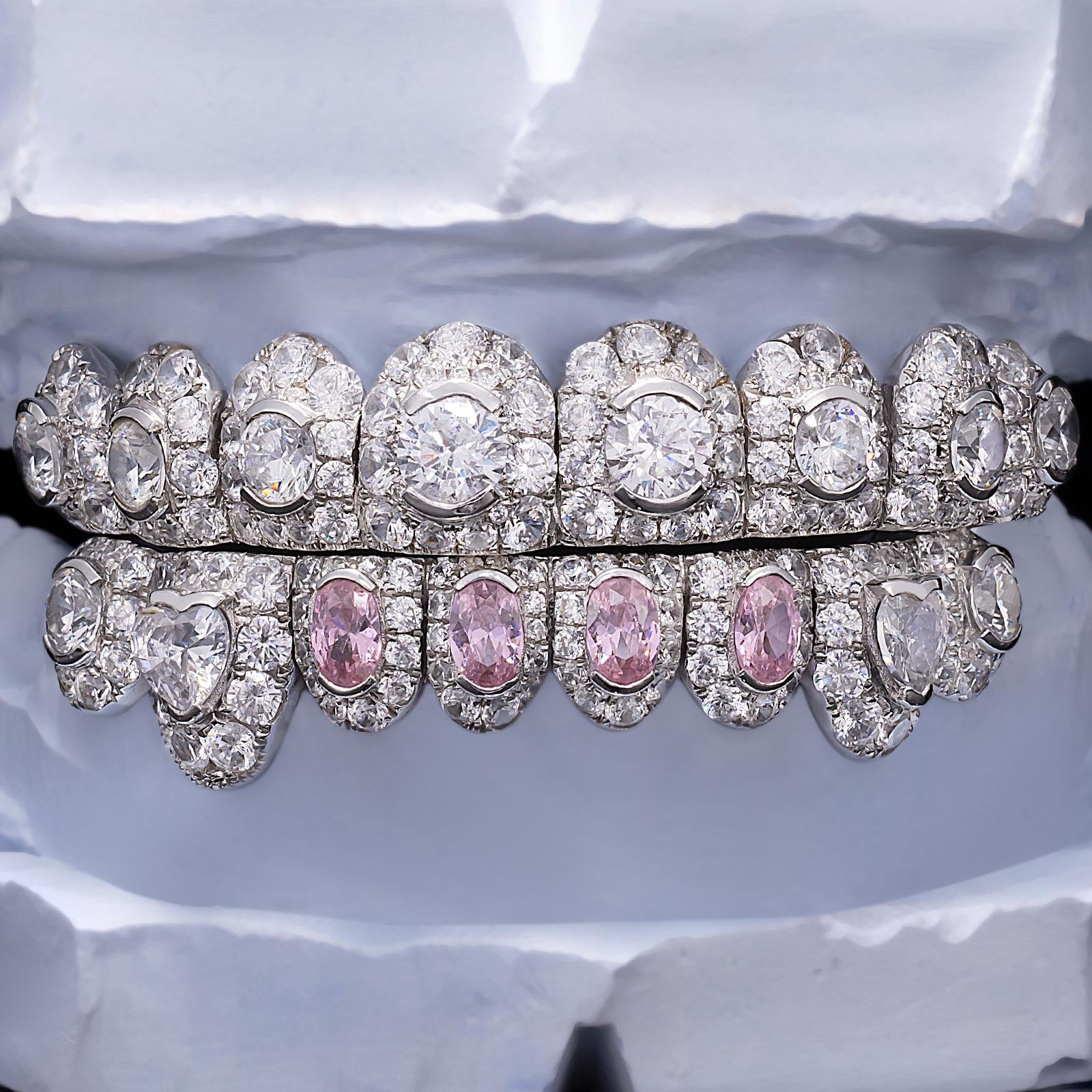 Pink Oval & Heart Cut Diamond Fang Grillz (Exotic Set)