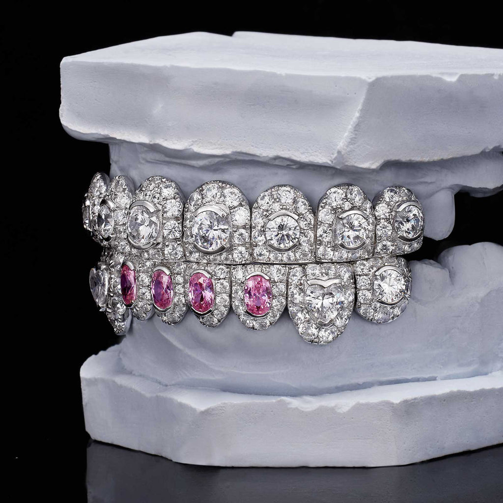 Pink Oval & Heart Cut Diamond Fang Grillz (Exotic Set)