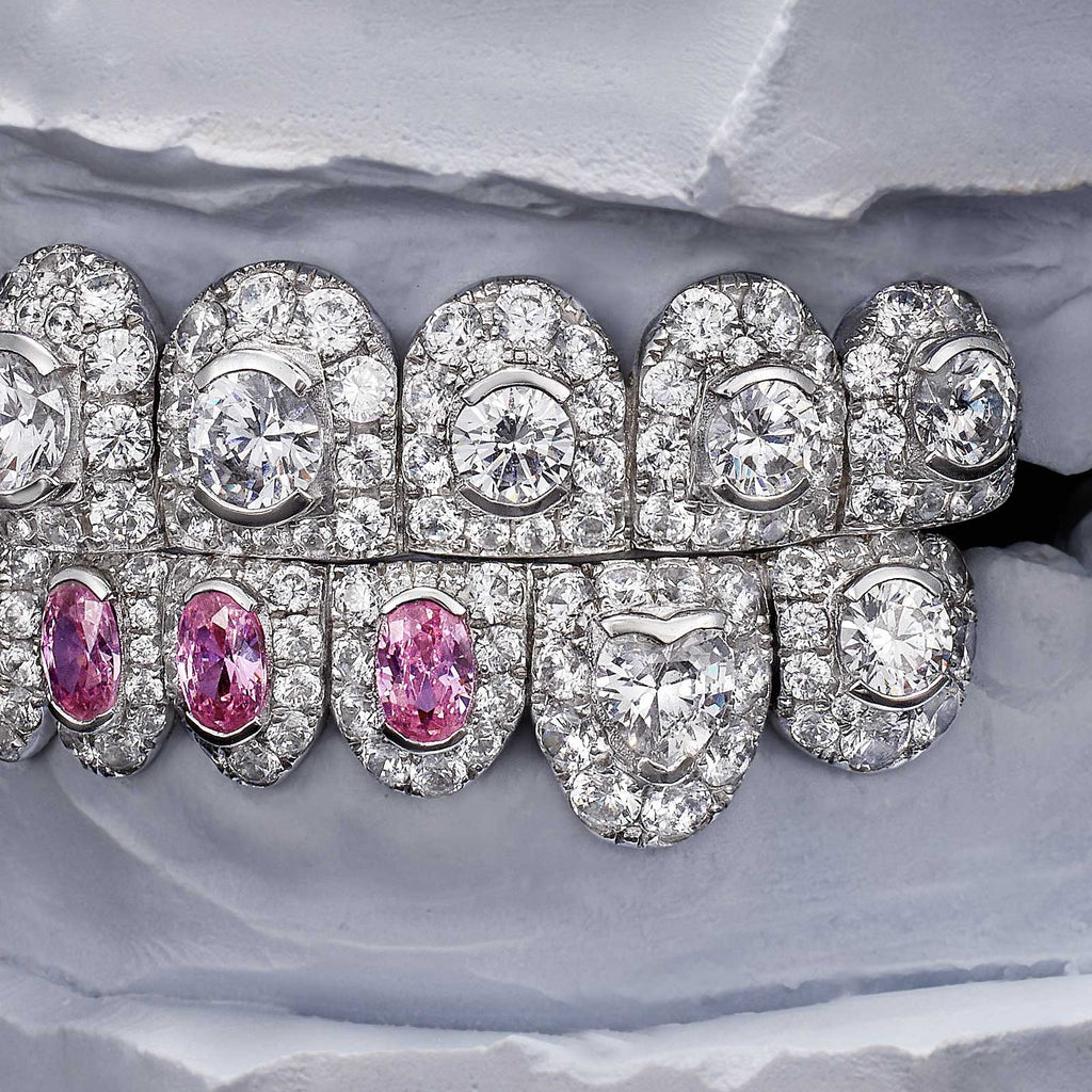 Pink Oval & Heart Cut Diamond Fang Grillz (Exotic Set)