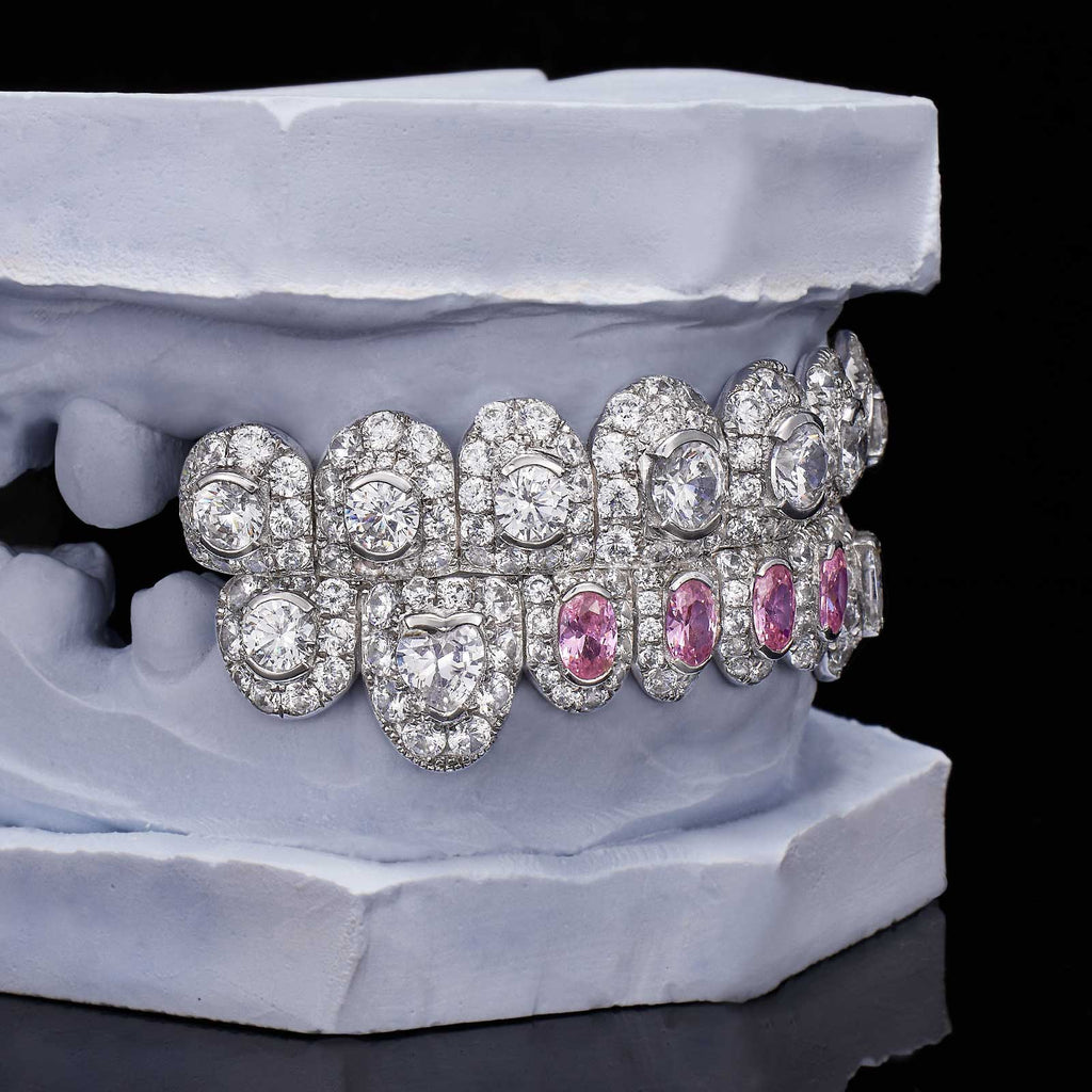 Pink Oval & Heart Cut Diamond Fang Grillz (Exotic Set)