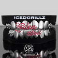 Custom Pink Script Cross Bow Polished Gold Grillz