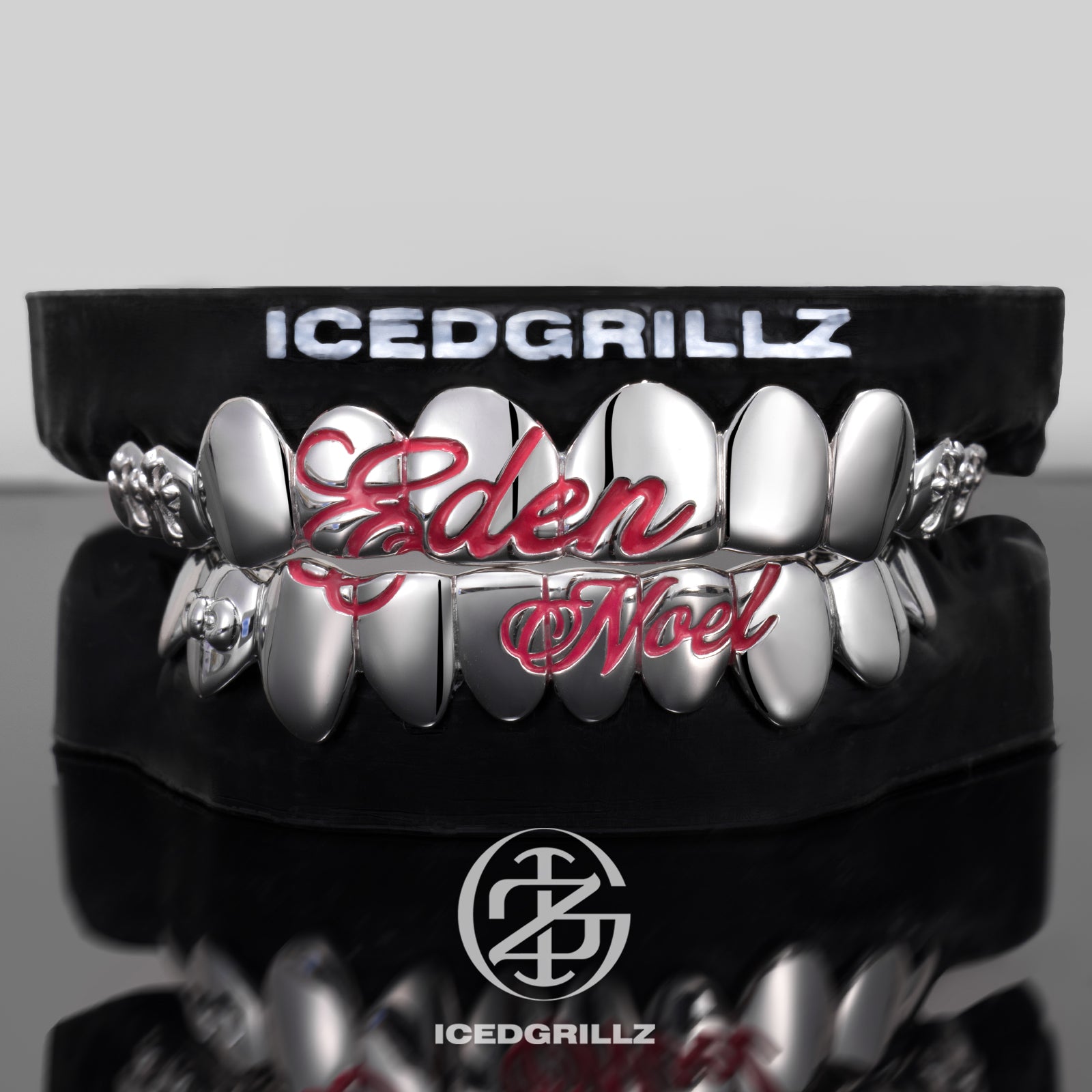 Custom Pink Script Cross Bow Polished Gold Grillz