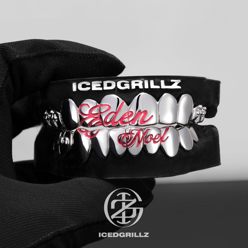 Custom Pink Script Cross Bow Polished Gold Grillz