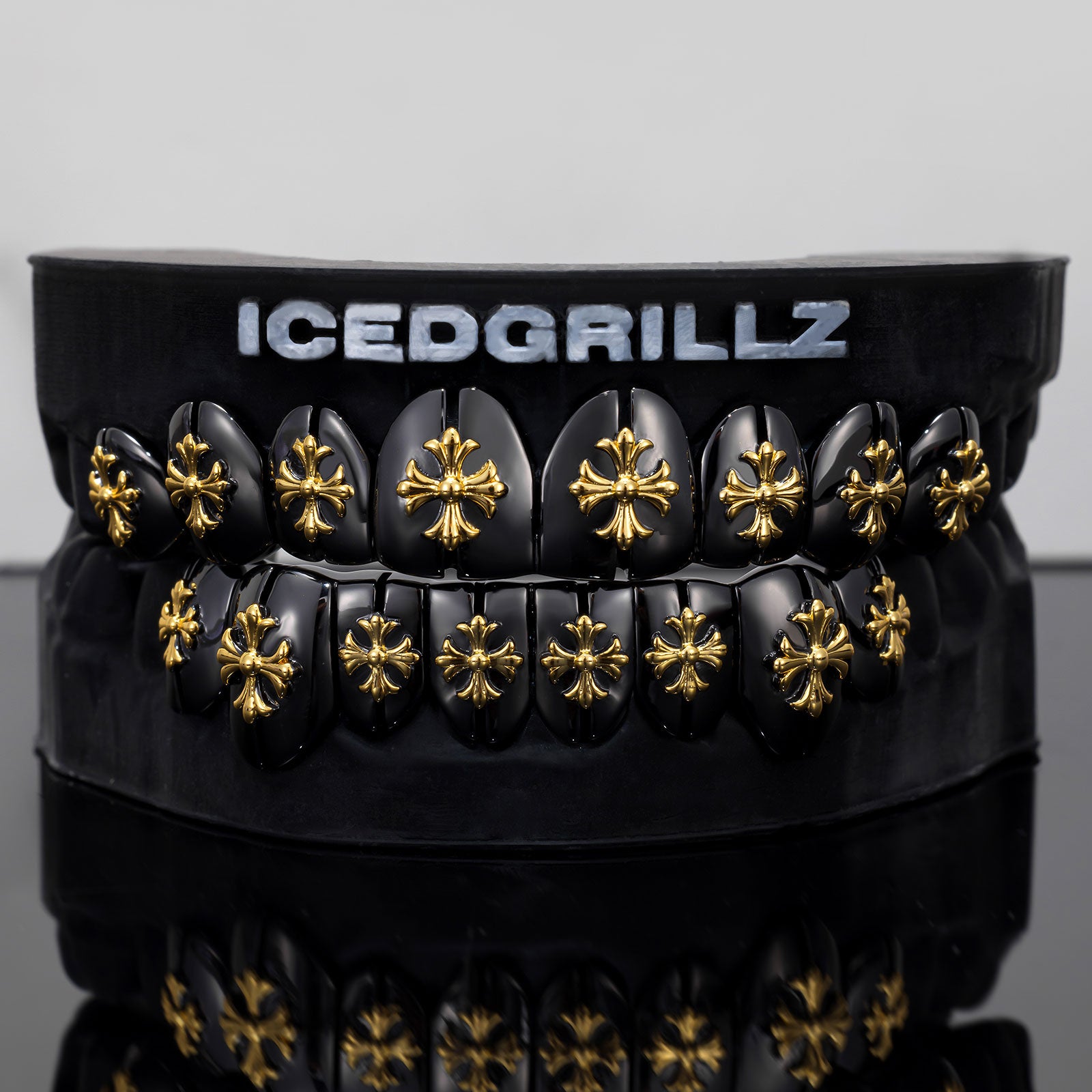 Polish Gothic Cross Black Gold Grillz