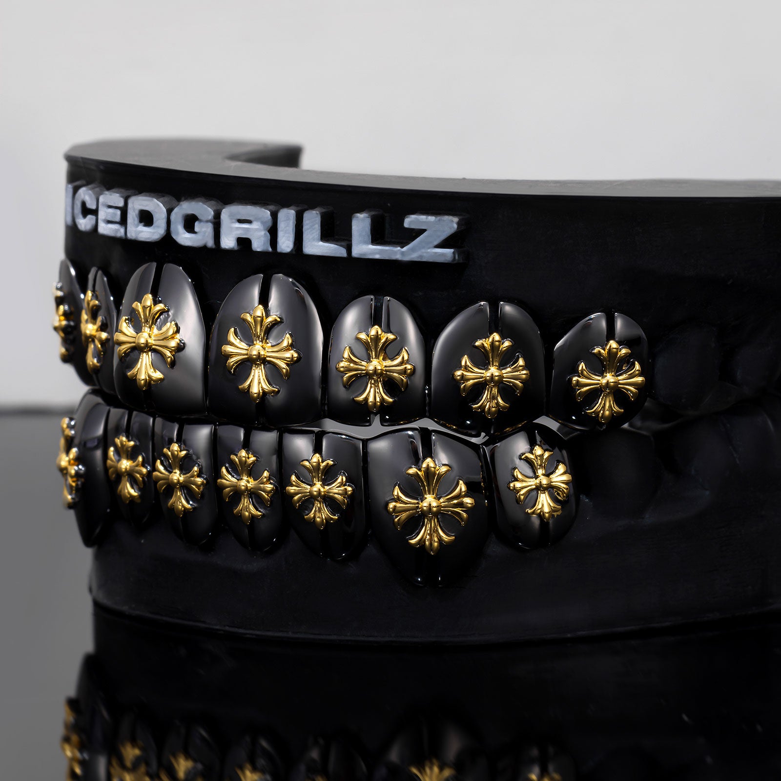 Polish Gothic Cross Black Gold Grillz