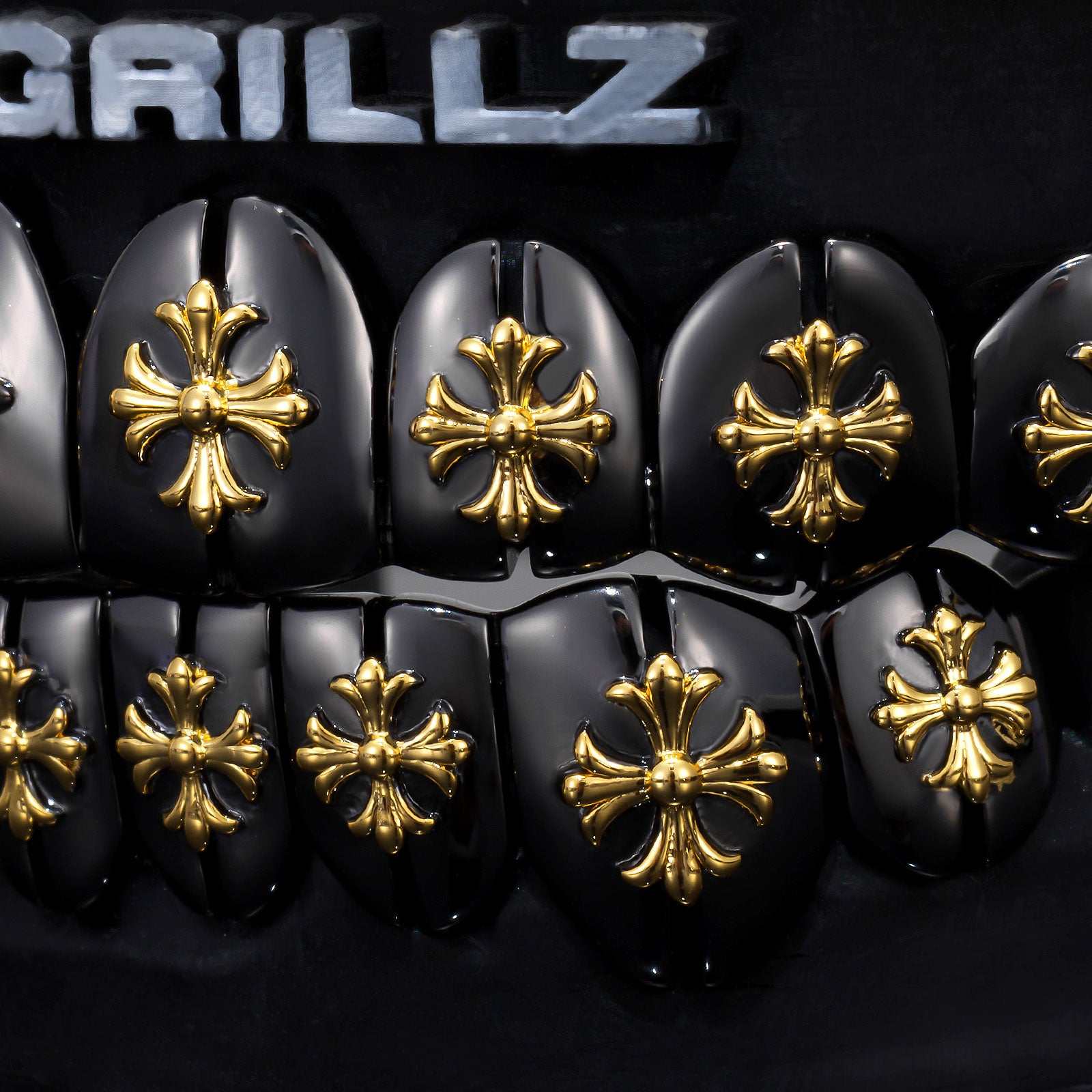 Polish Gothic Cross Black Gold Grillz