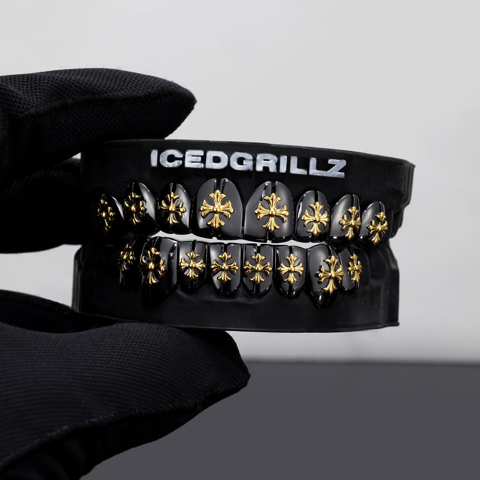 Polish Gothic Cross Black Gold Grillz