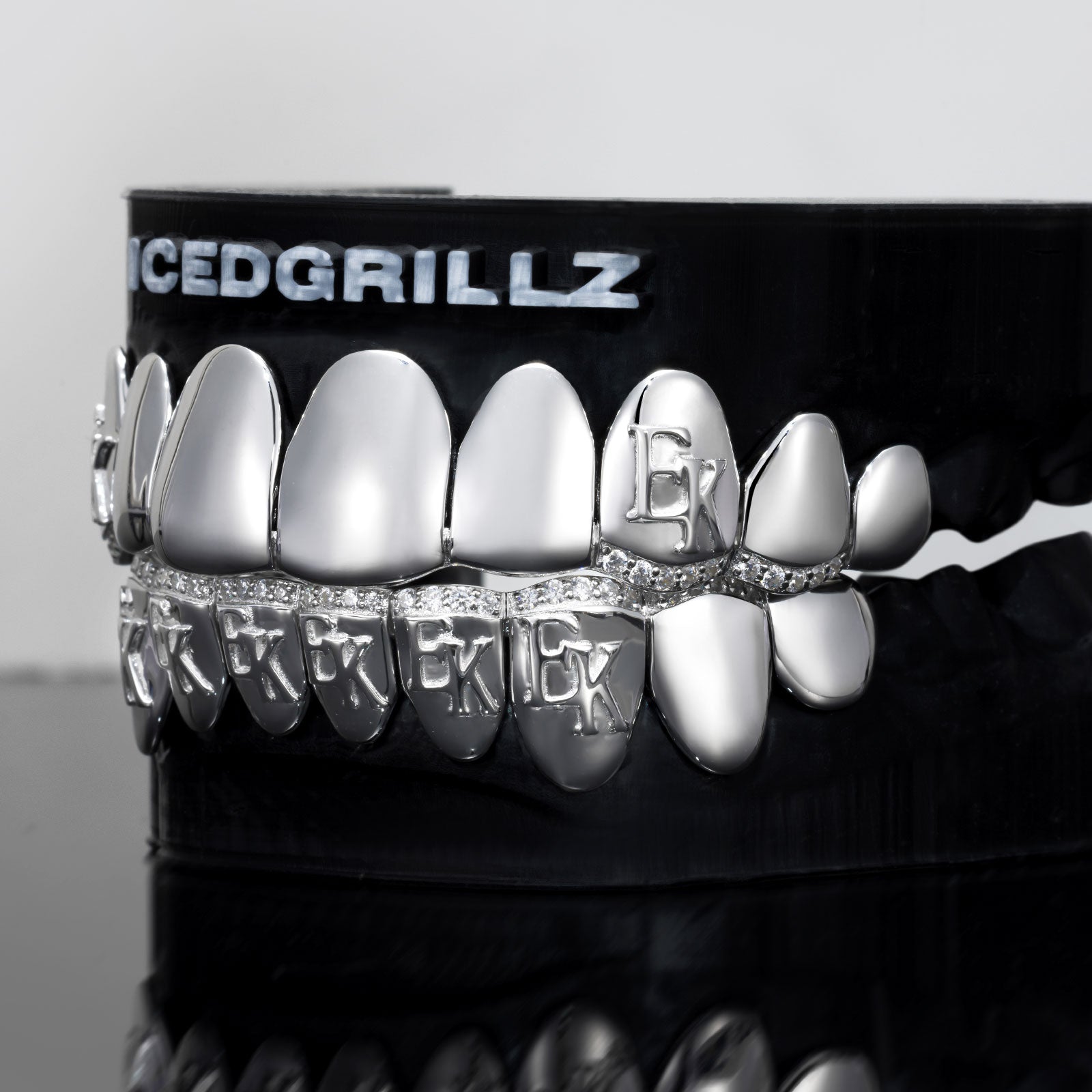 Polished Solid Custom Letters Iced Border Grillz