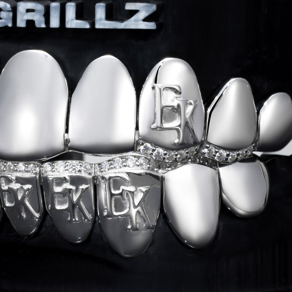Polished Solid Custom Letters Iced Border Grillz