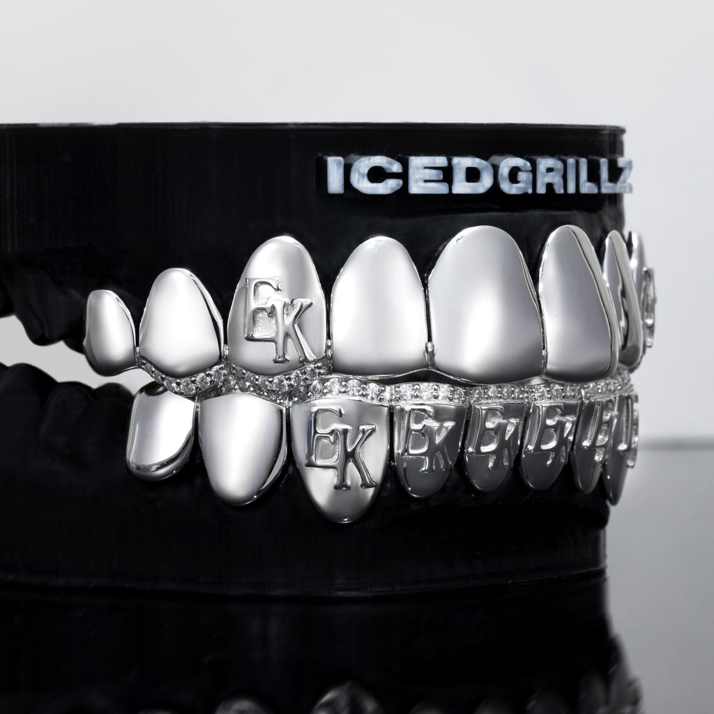 Polished Solid Custom Letters Iced Border Grillz