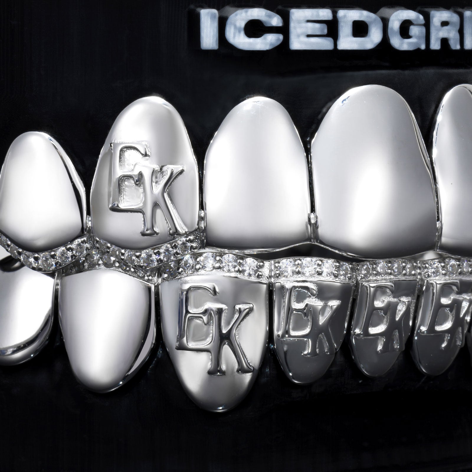 Polished Solid Custom Letters Iced Border Grillz