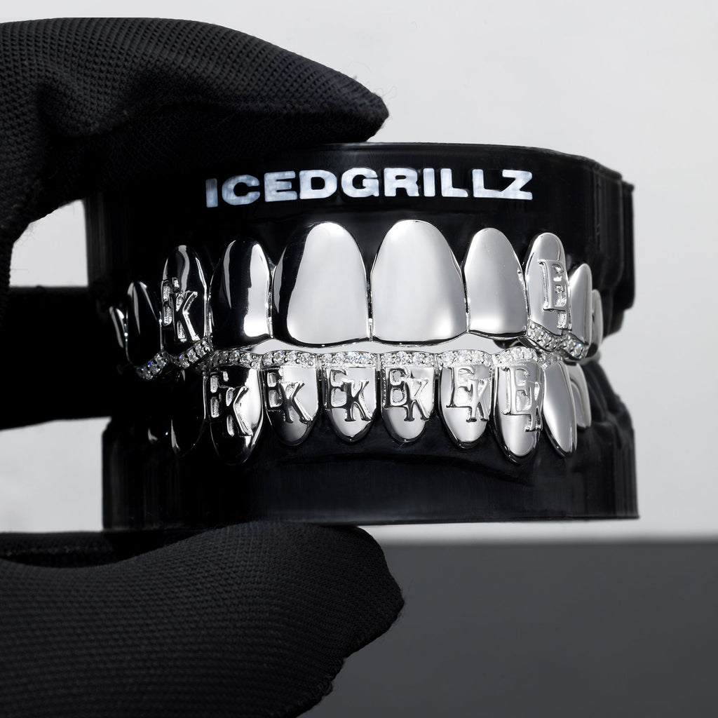 Polished Solid Custom Letters Iced Border Grillz