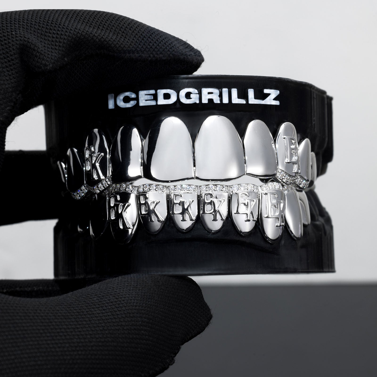 Polished Solid Custom Letters Iced Border Grillz