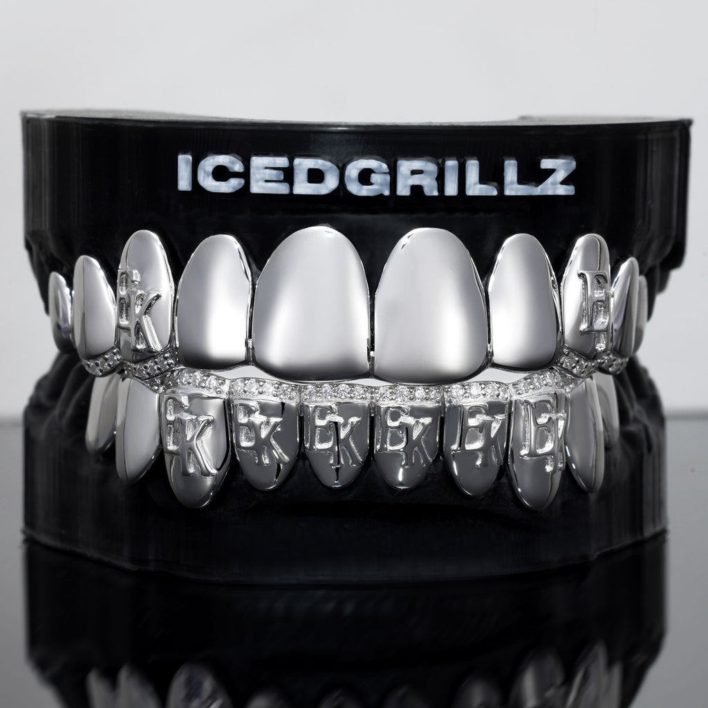Polished Solid Custom Letters Iced Border Grillz